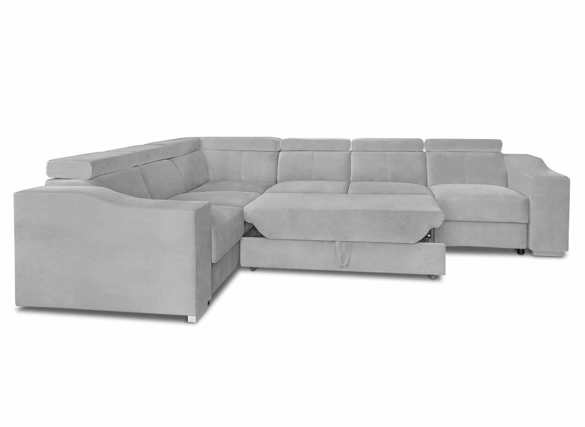 Canapé d'angle convertible réversible en velours gris clair LEONIE