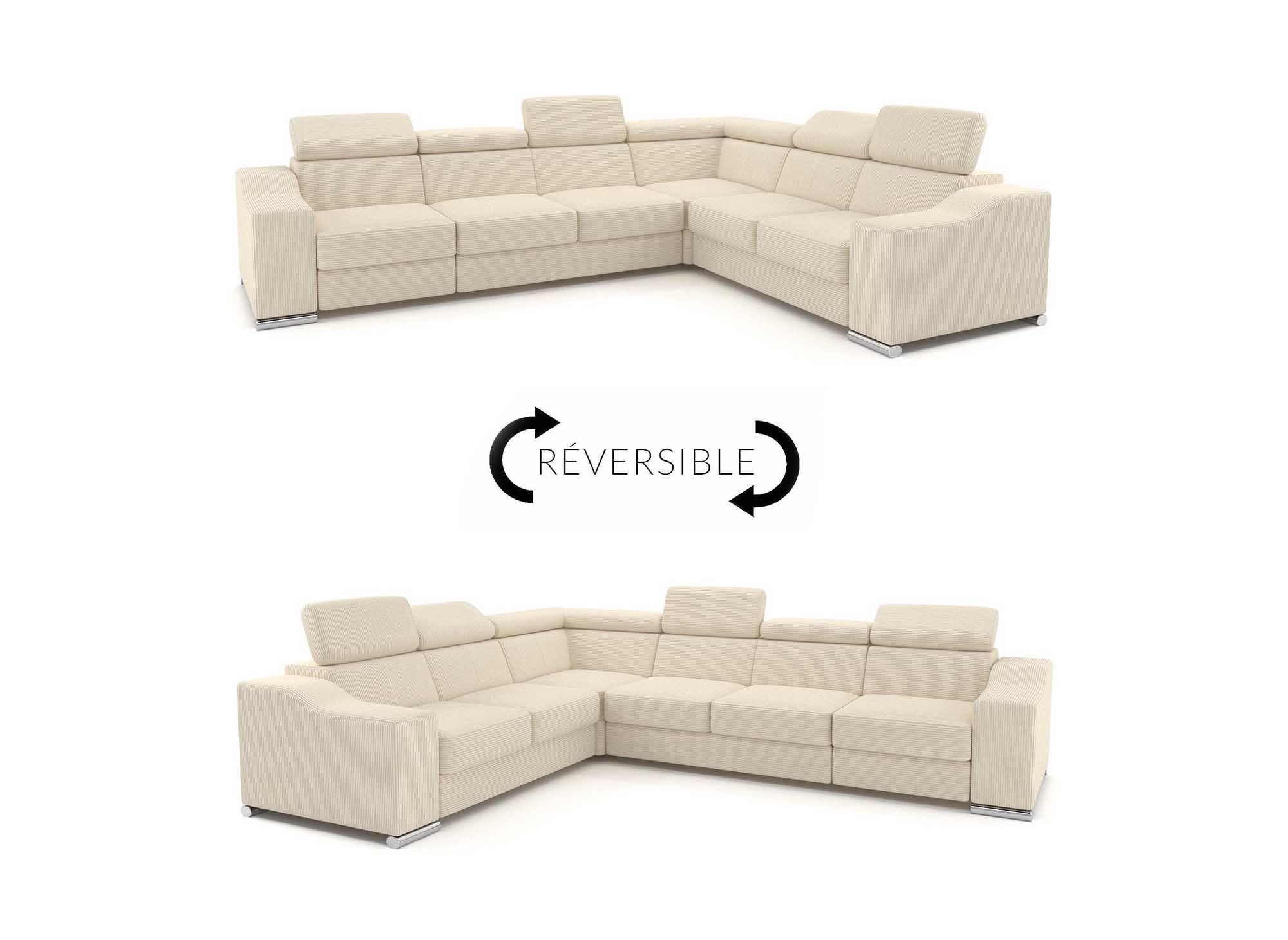 Canapé d'angle convertible réversible en velours côtelé beige LEONIE