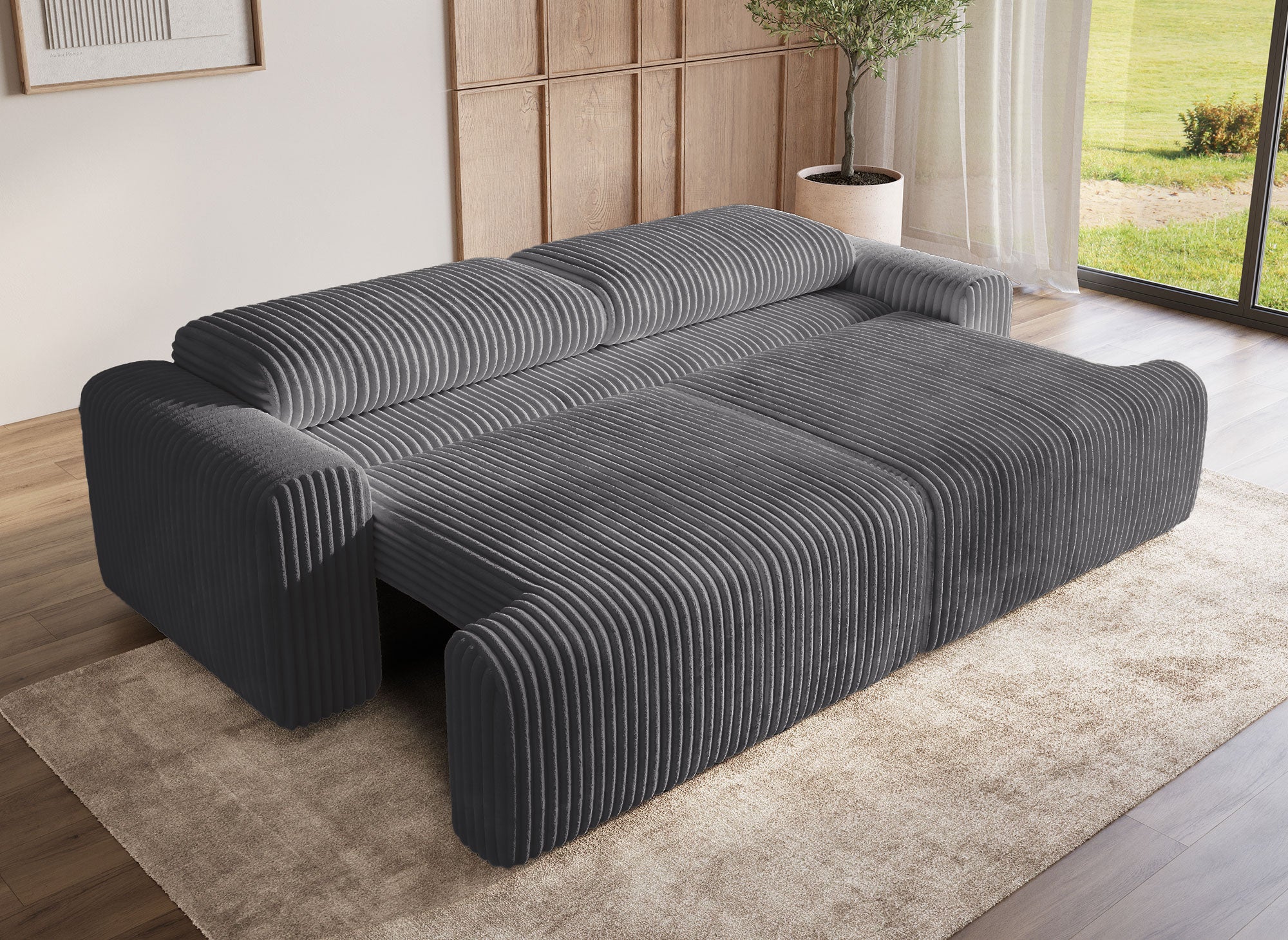 Canapé convertible avec coffre en velours côtelé épais gris MILO