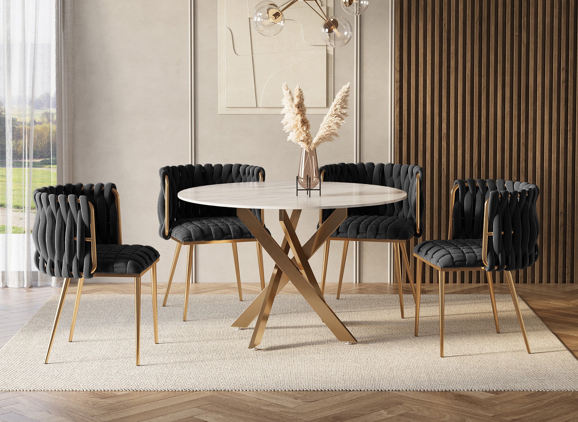 Set di 2 sedie in velluto nero con gambe in metallo dorato POLO