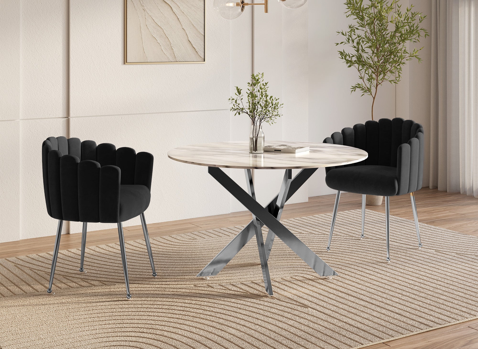 Chaise en velours noir pieds en métal argenté HAYDEN