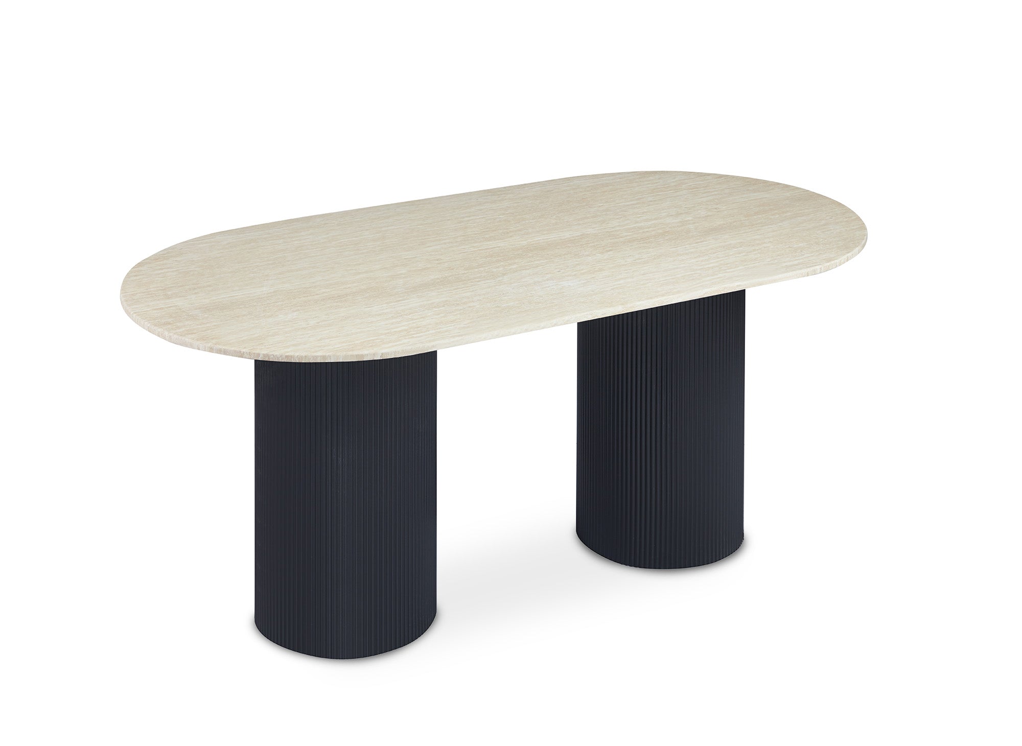 Table à manger en marbre composite beige pieds noir 6 personnes DHARA BLACK