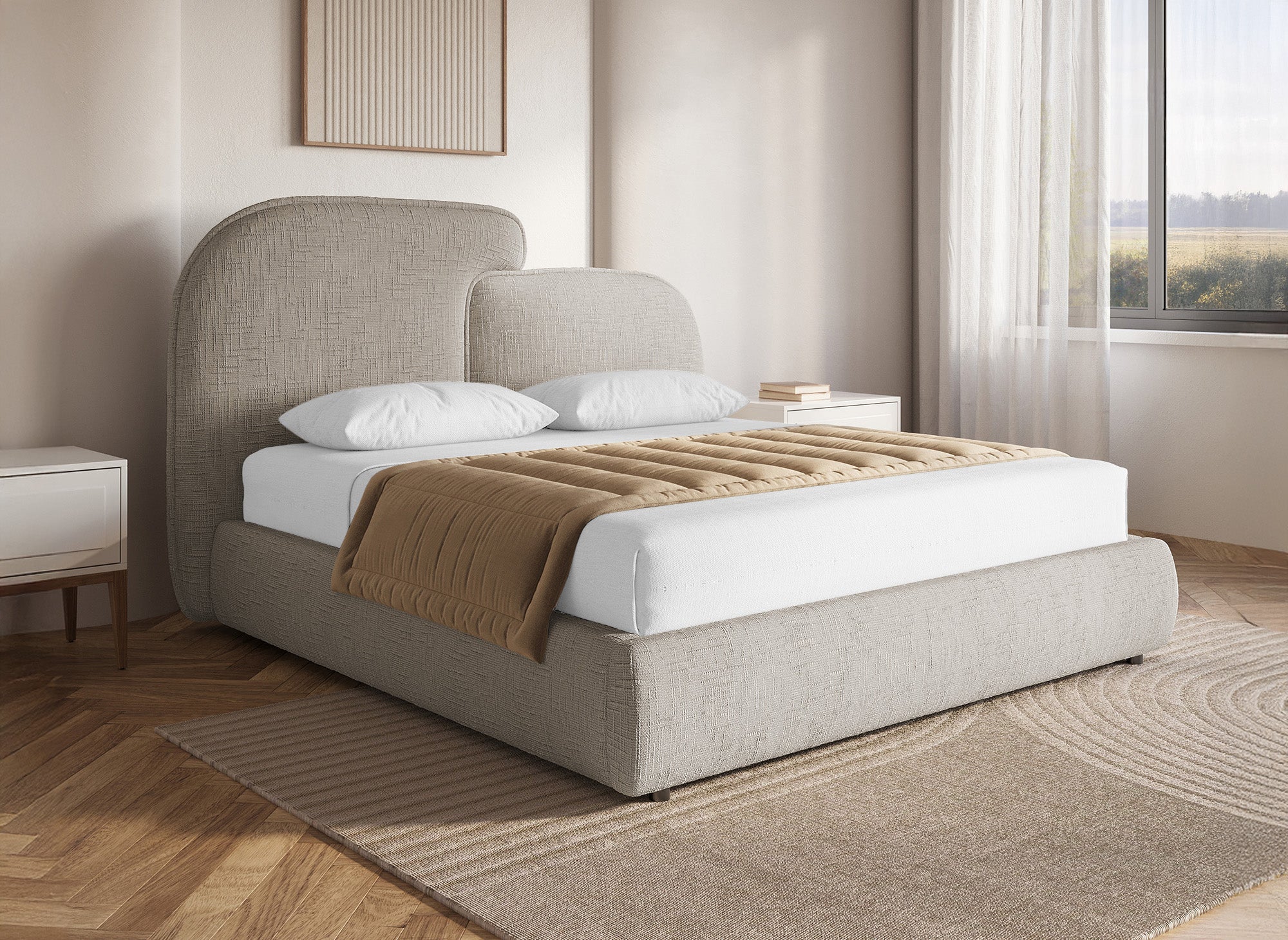 Lit coffre en velours chiné taupe 140x190 cm MILENA