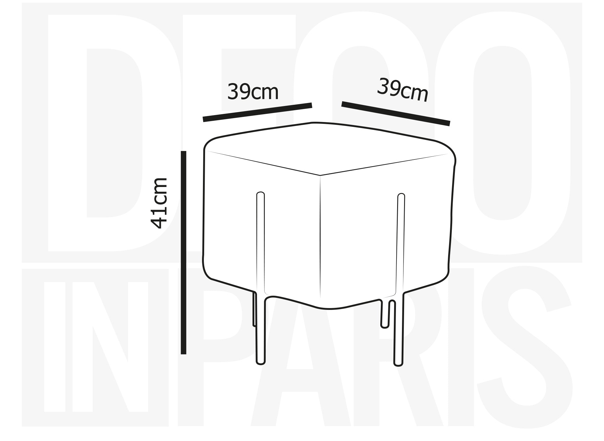 Pouf carré en tissu bouclette blanc écru et pieds en métal noir CUBIC