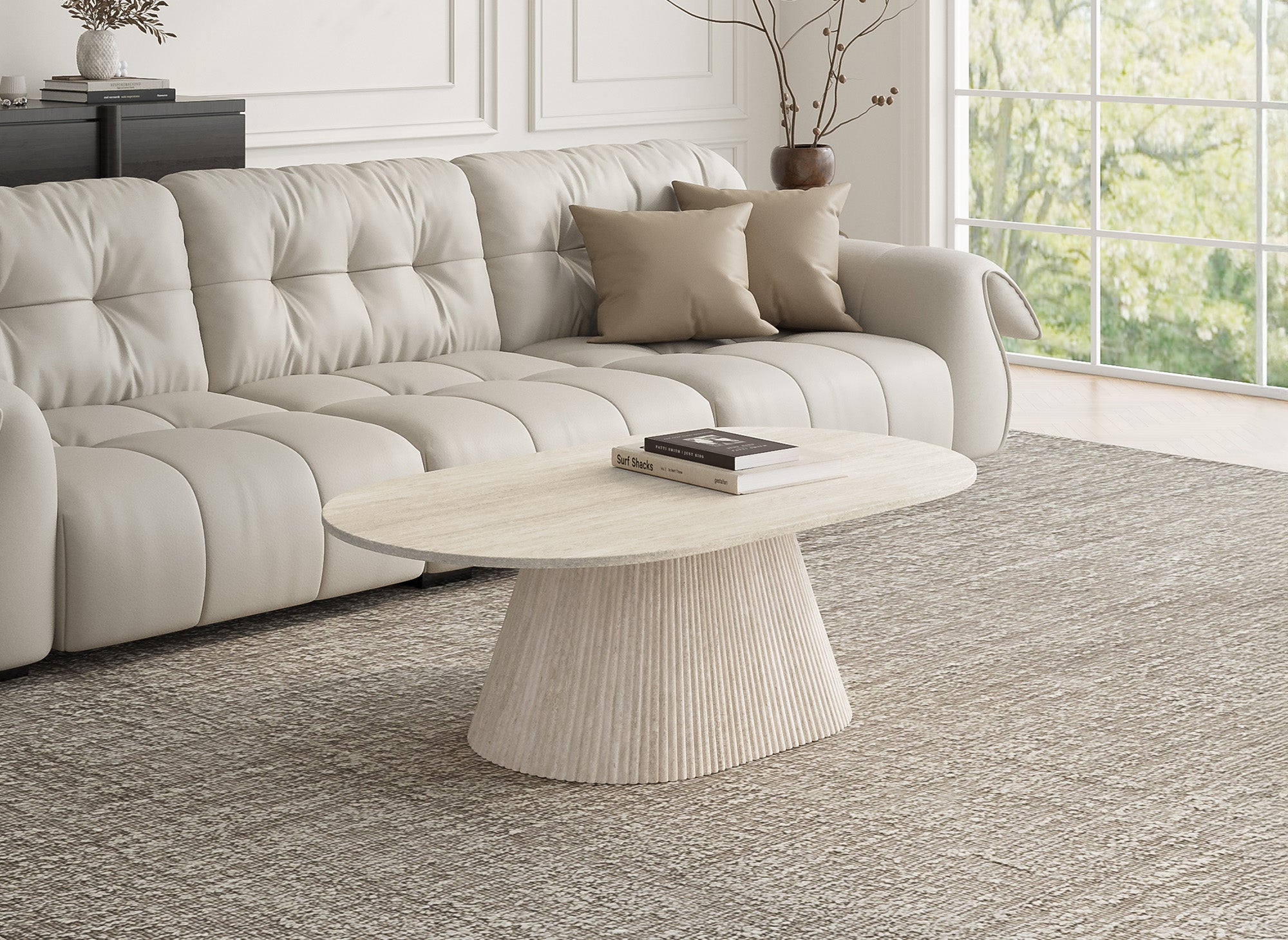 Table basse ovale en marbre composite beige TIANA