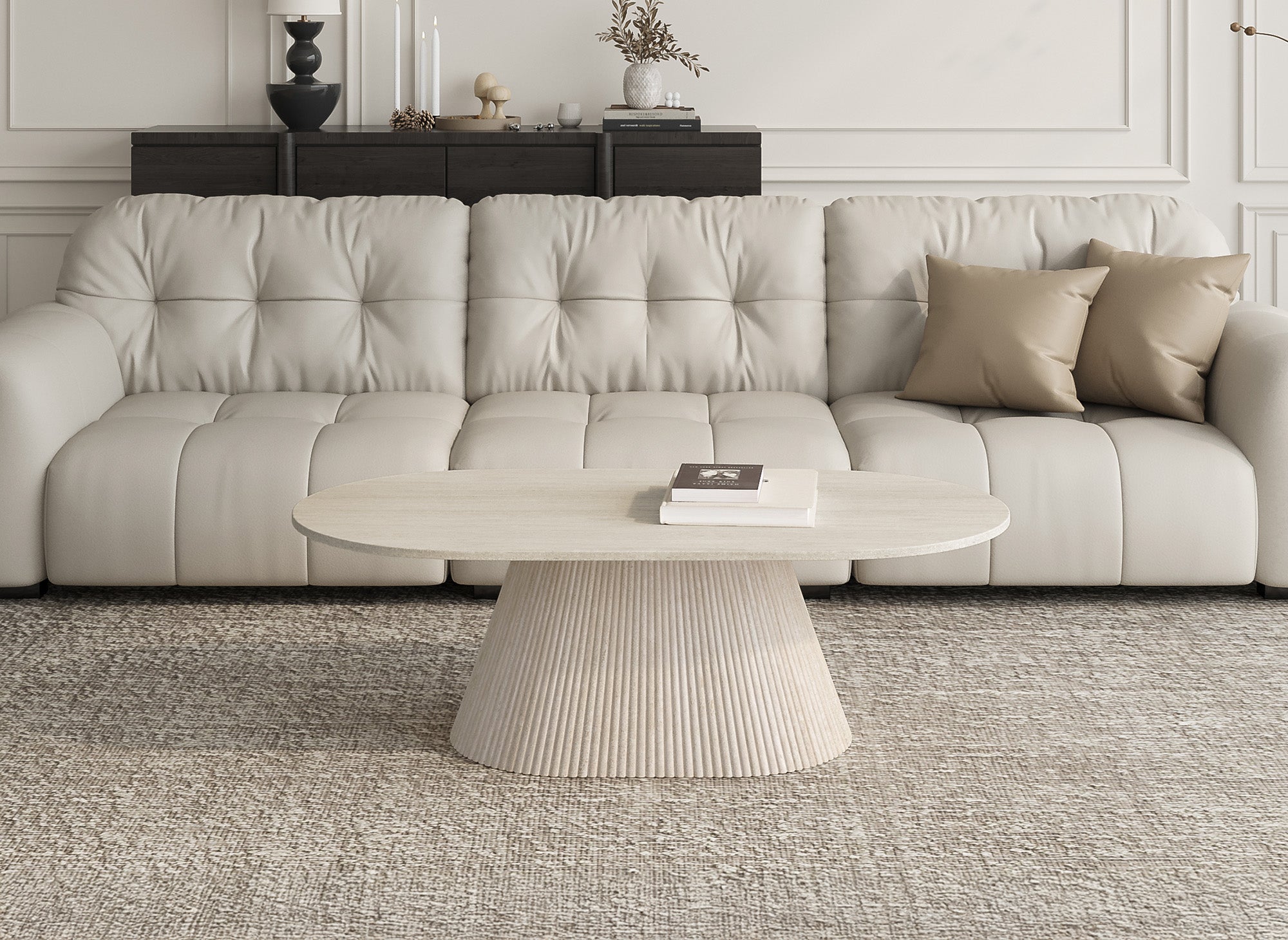 Table basse ovale en marbre composite beige TIANA