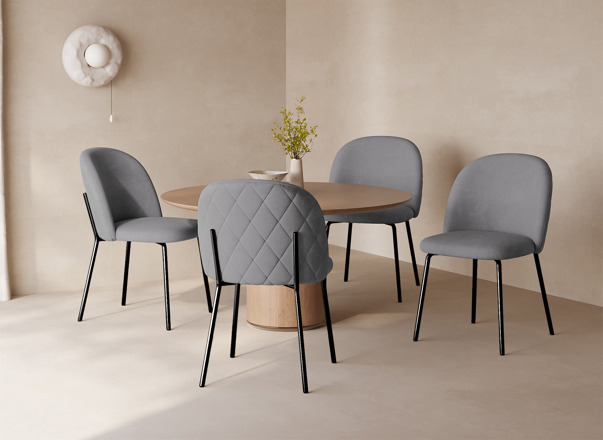 Lot de 2 chaises design en velours gris pieds noirs KENNETH