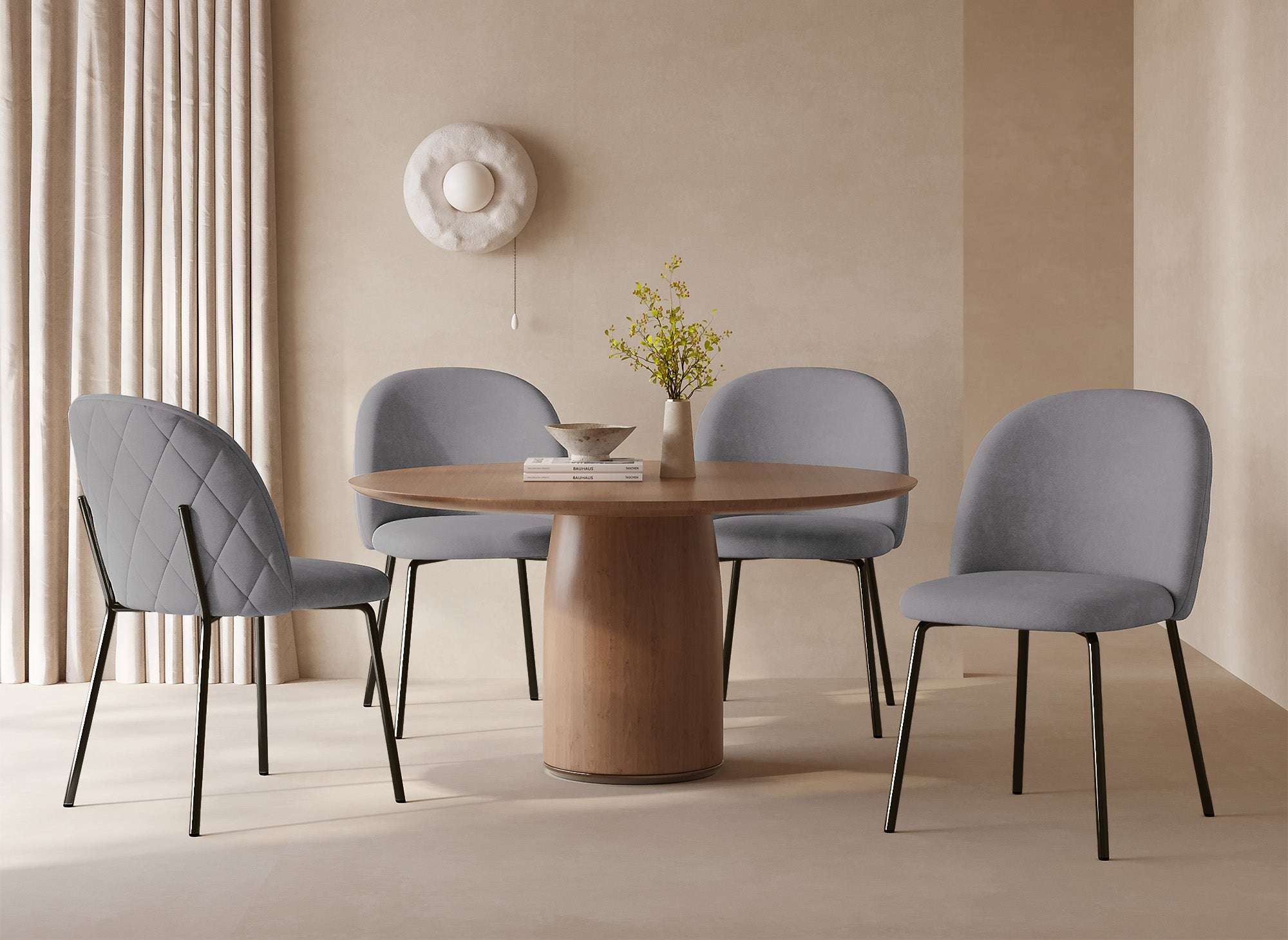 Lot de 2 chaises design en velours gris pieds noirs KENNETH