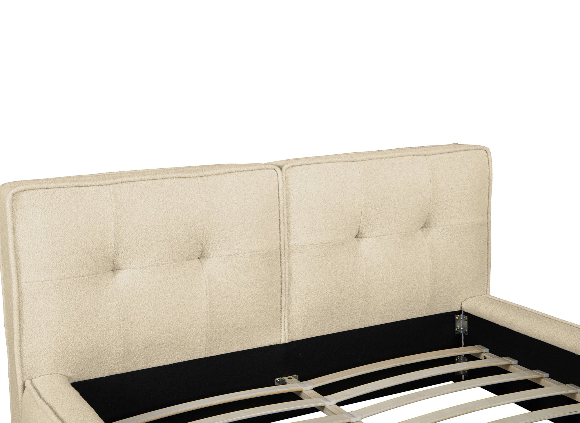 Lit coffre en tissu bouclette beige 180x200cm YUNA