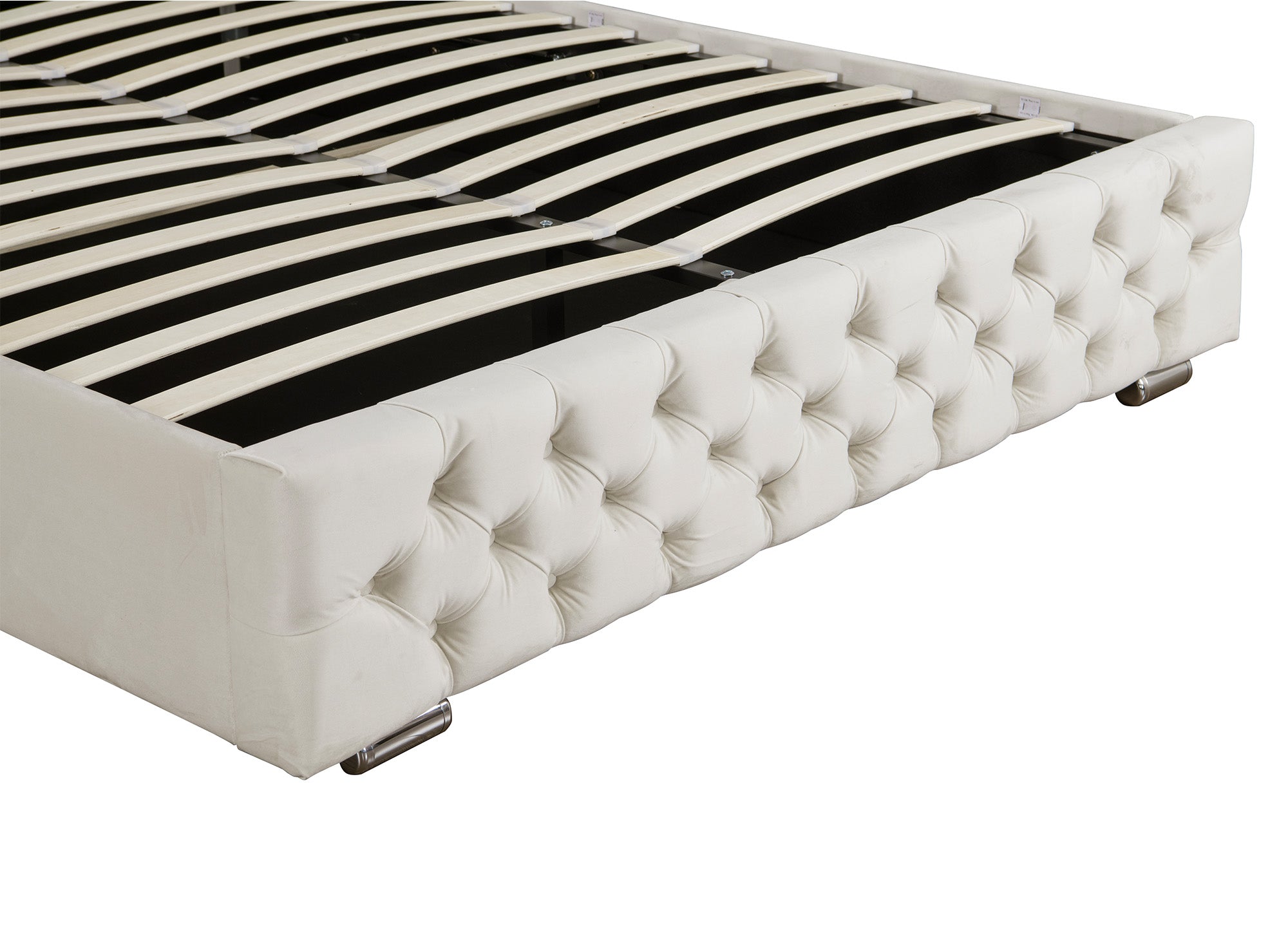 Lit coffre en velours beige 160x200 cm MAXI