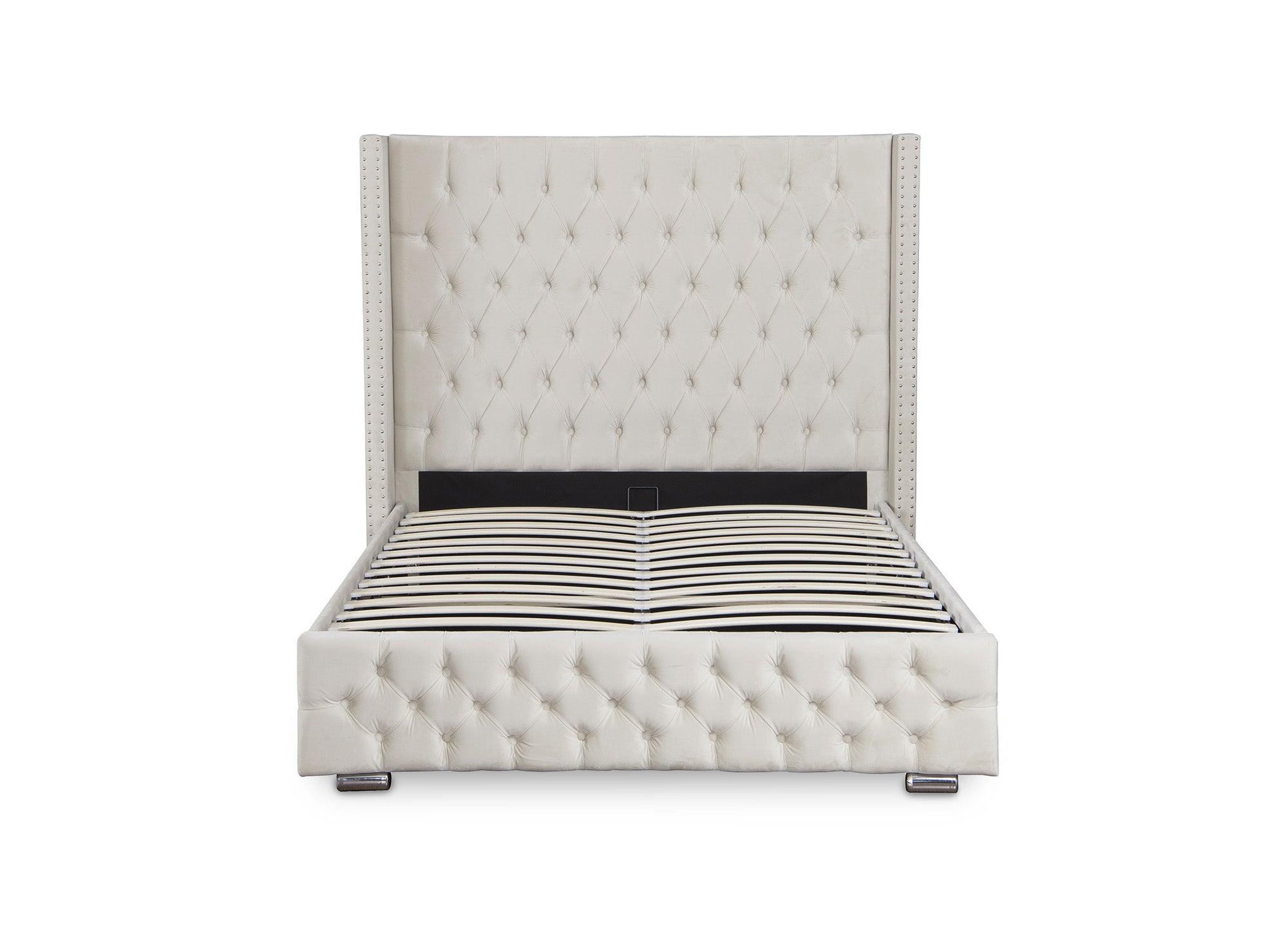 Lit coffre en velours beige 140x190 cm MAXI