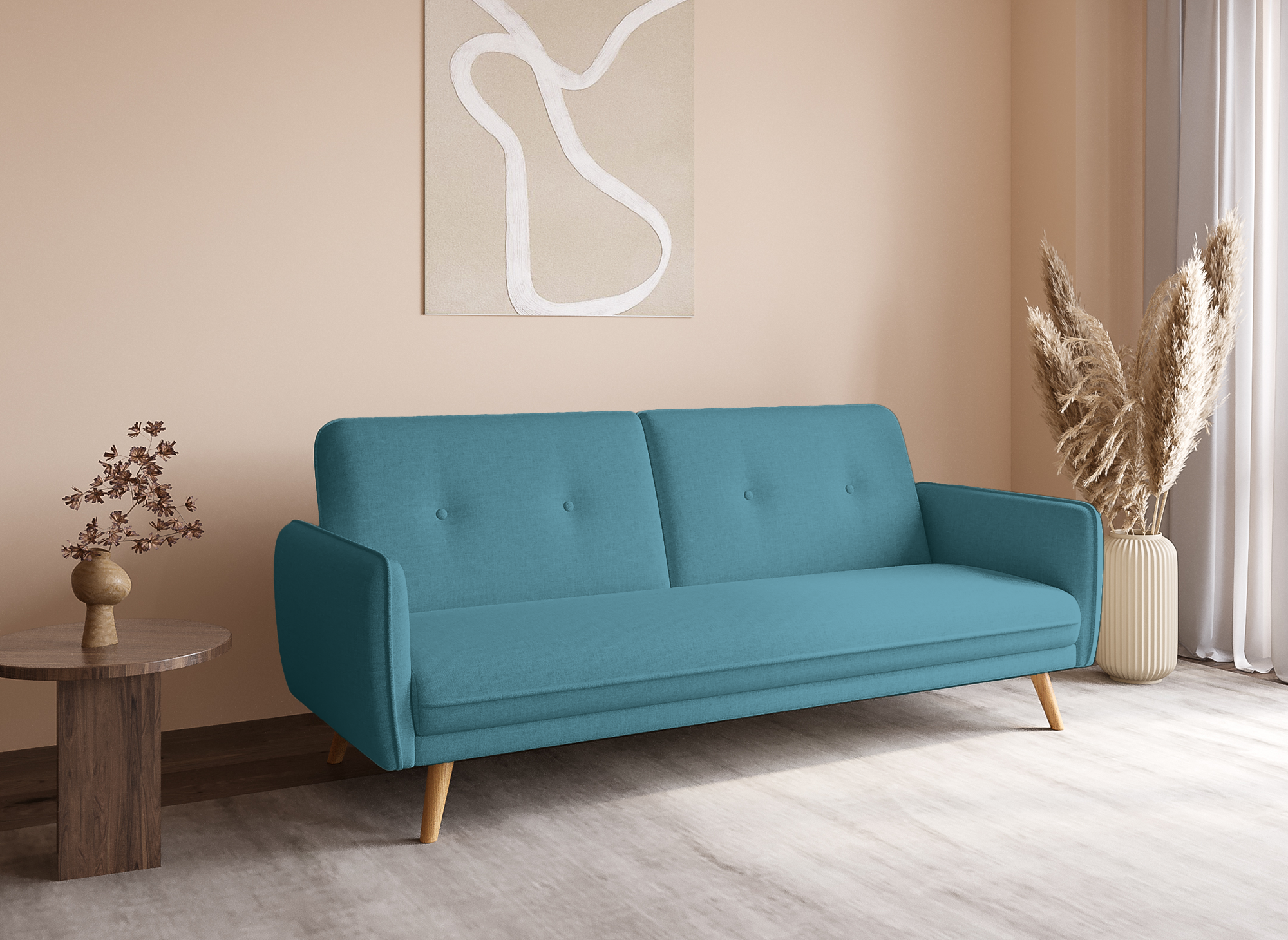 Canapé clic clac en tissu bleu avec pieds en bois NATAL