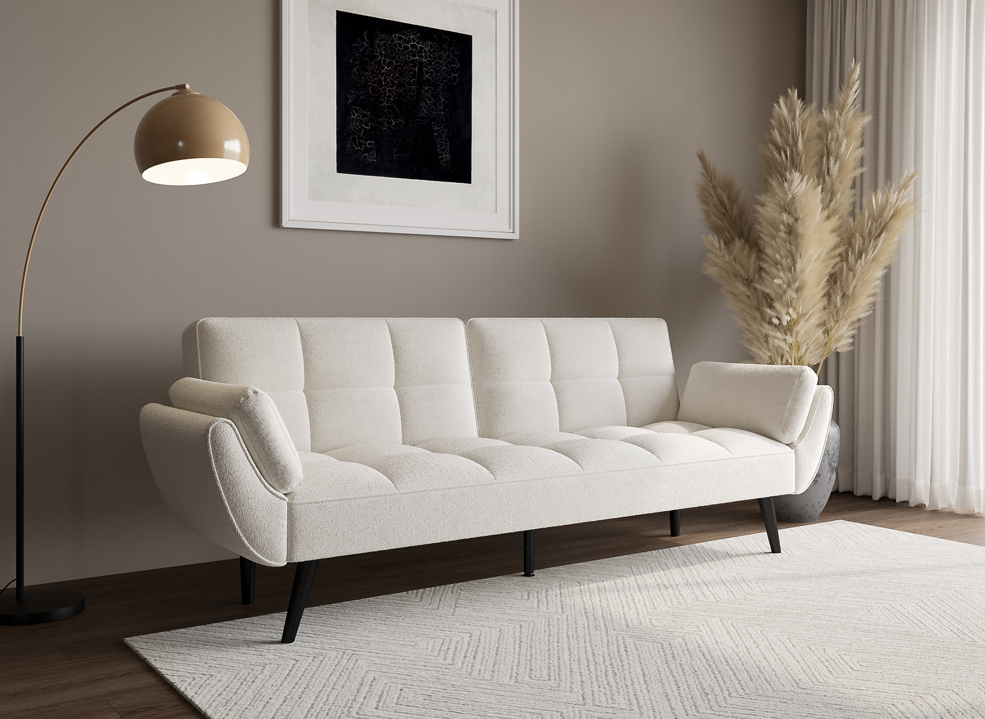 Canapé clic clac 3 places en tissu bouclette blanc écru NARA