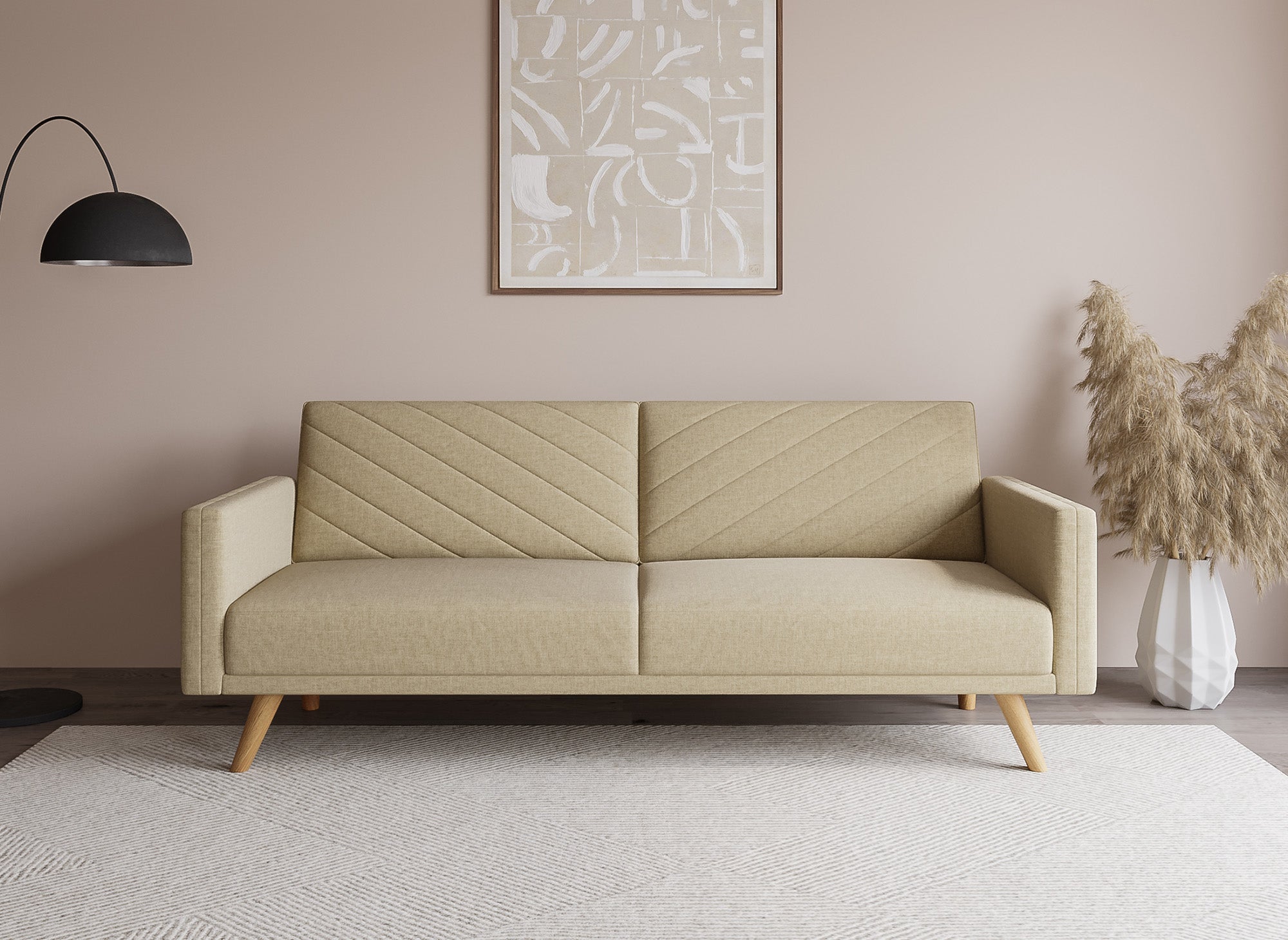 Canapé 3 places convertible scandinave en tissu beige BALDER