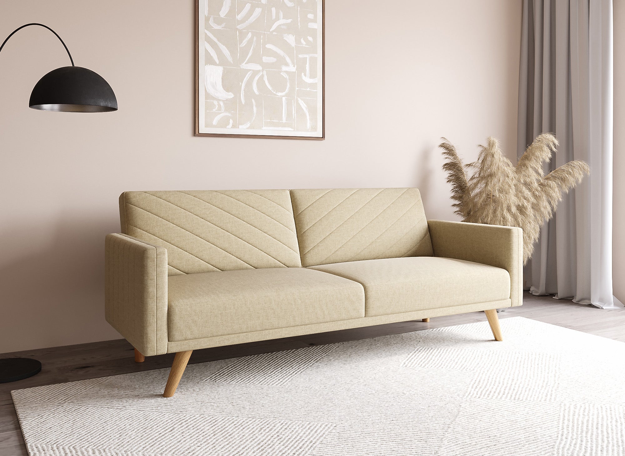 Canapé 3 places convertible scandinave en tissu beige BALDER