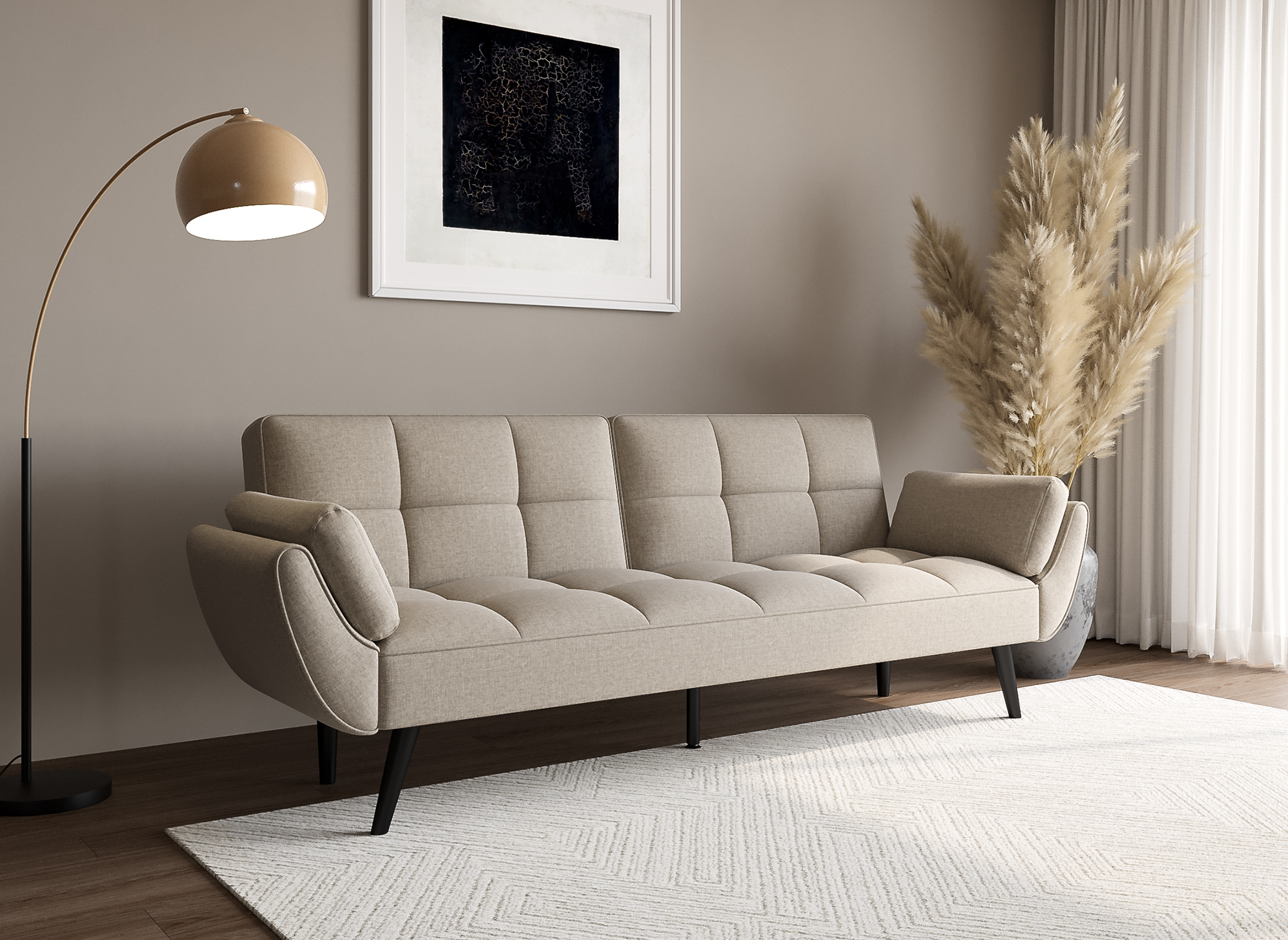 Canapé clic clac 3 places en tissu beige NARA