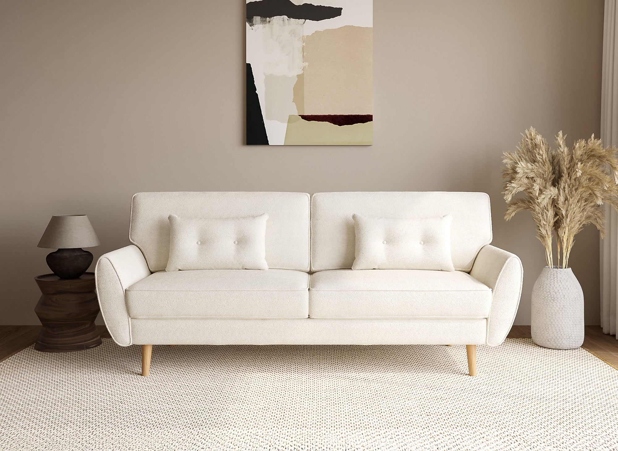 Divano clic clac in tessuto French terry bianco ecrù con gambe in legno PANAMA