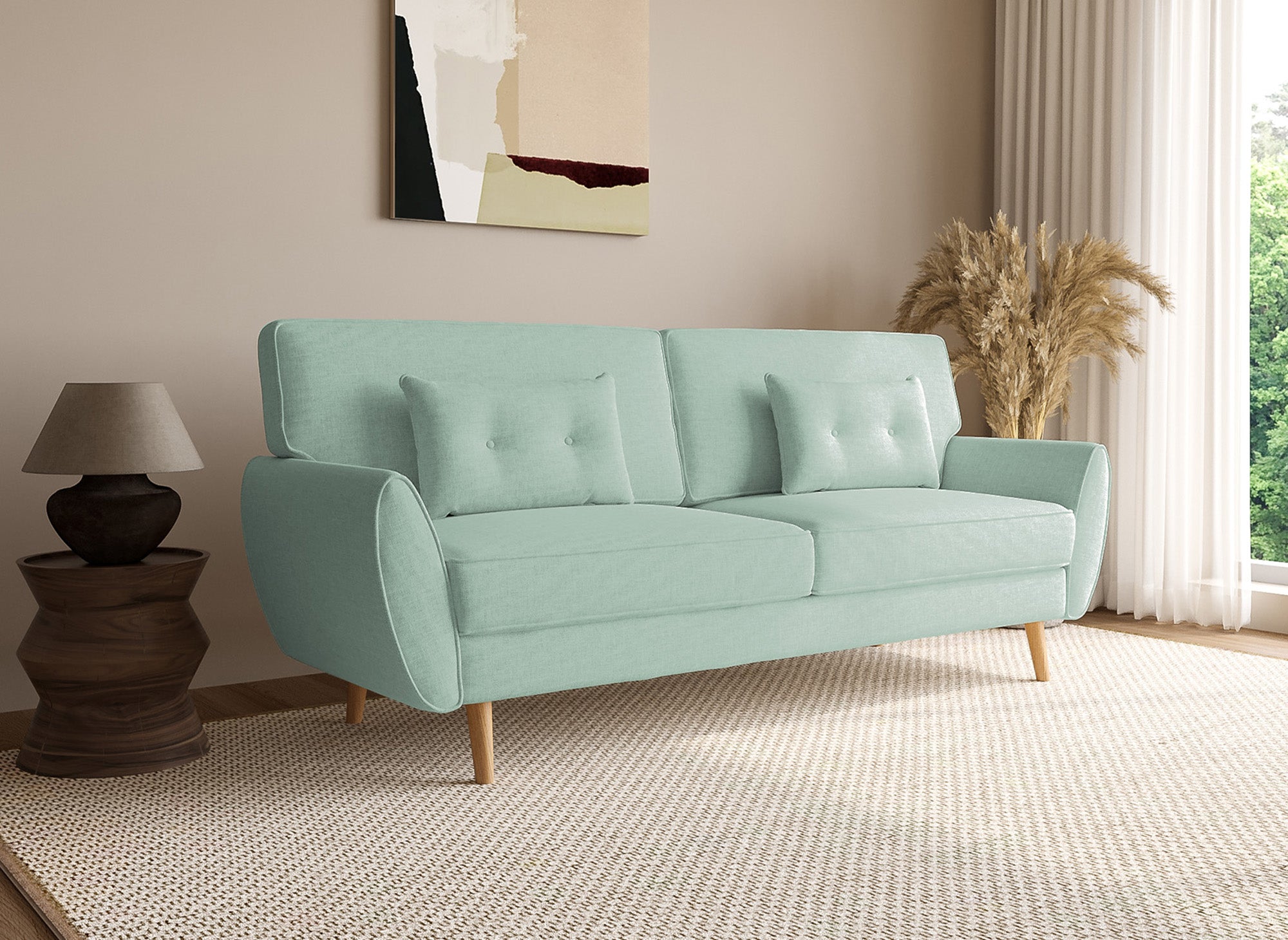 Canapé clic clac en tissu vert d'eau avec pieds en bois PANAMA