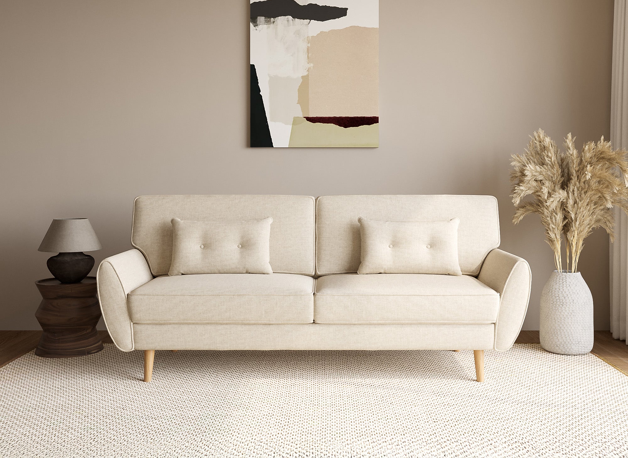 Canapé clic clac en tissu beige avec pieds en bois PANAMA