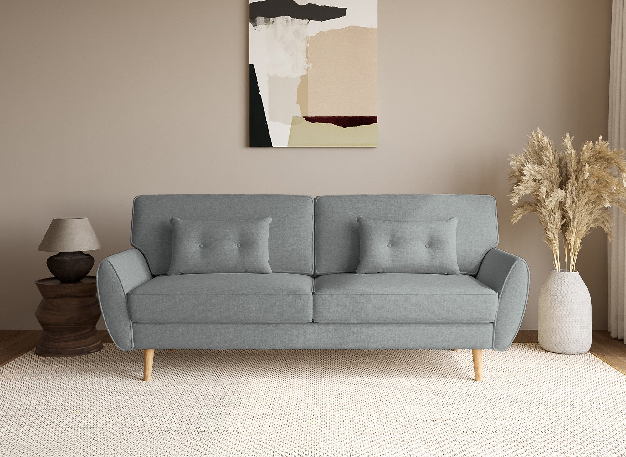 Canapé clic clac en tissu gris clair avec pieds en bois PANAMA
