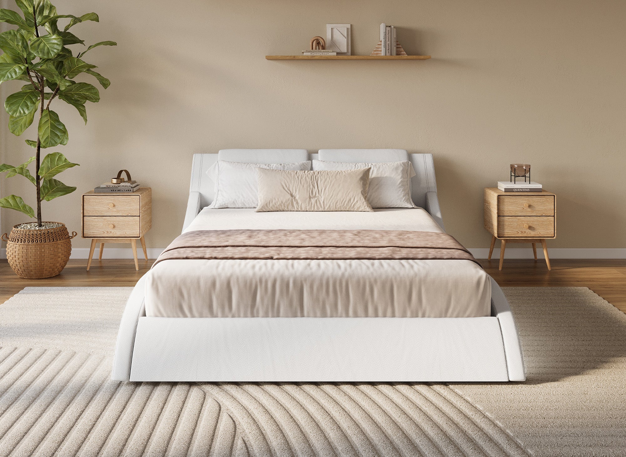 Lit en simili cuir blanc avec LED 160x200 cm ZEDA