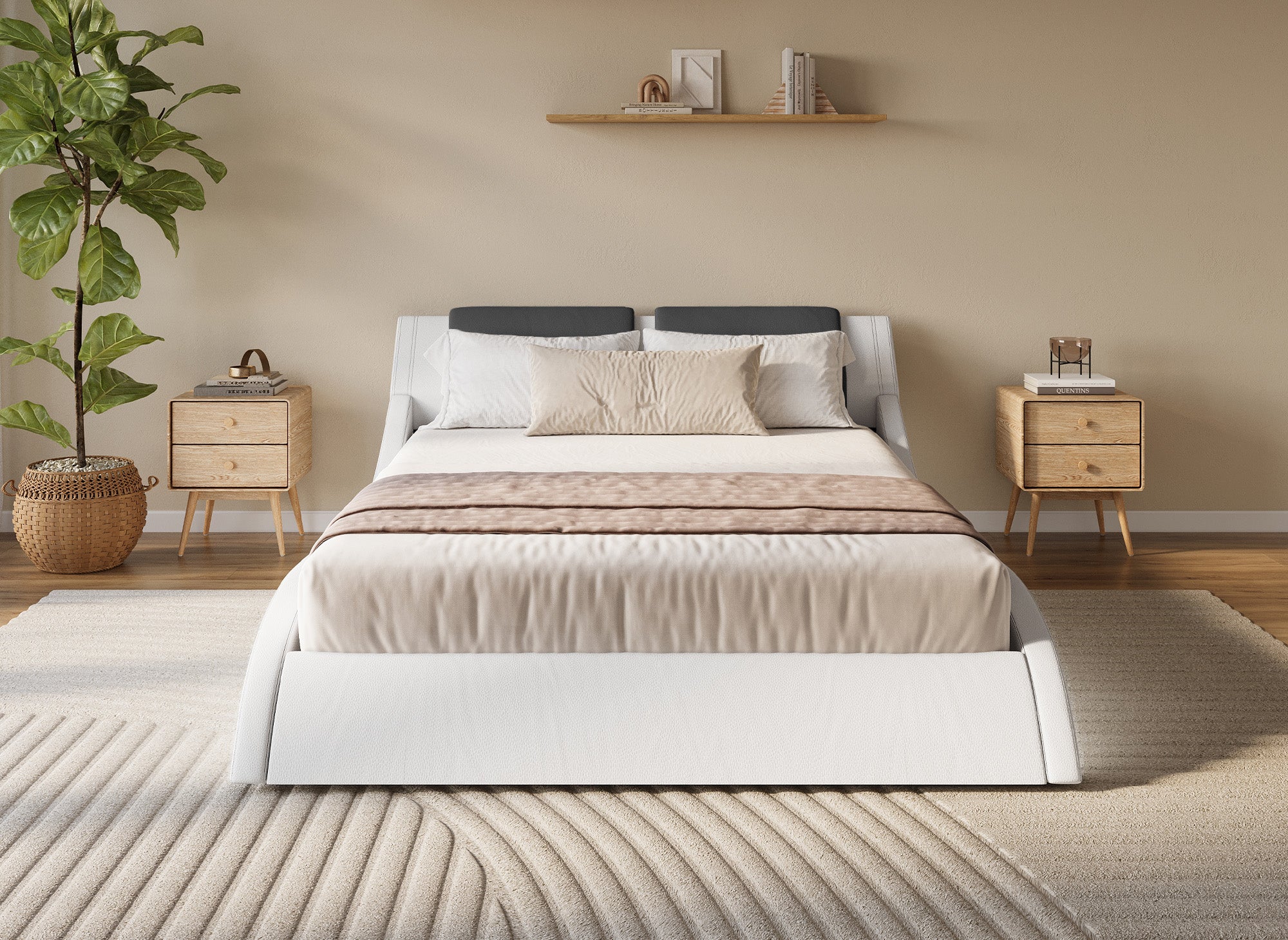 Lit en simili cuir noir et blanc avec LED 180x200 cm ZEDA