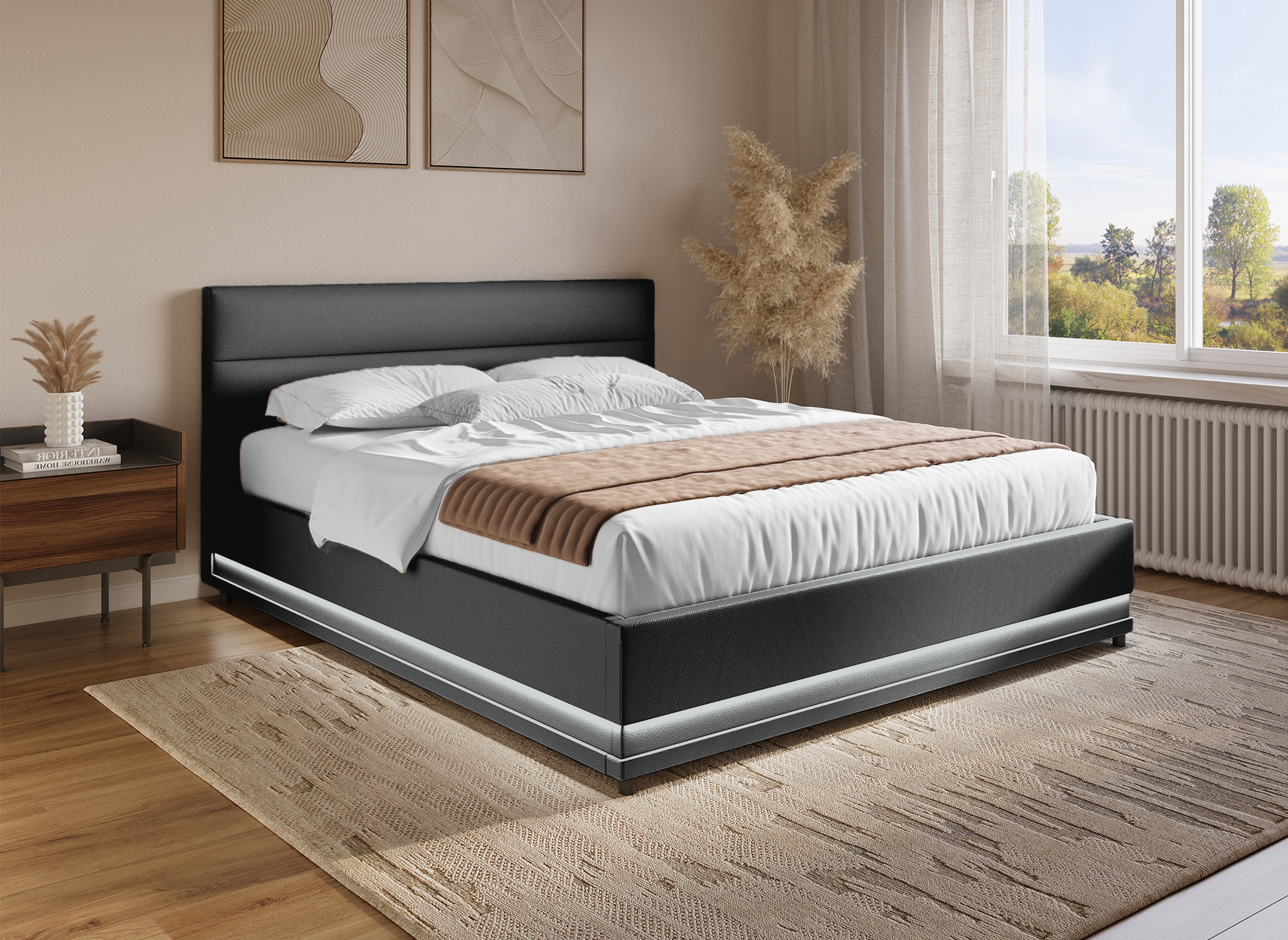 Lit coffre en simili cuir noir 180x200 cm ELENCE