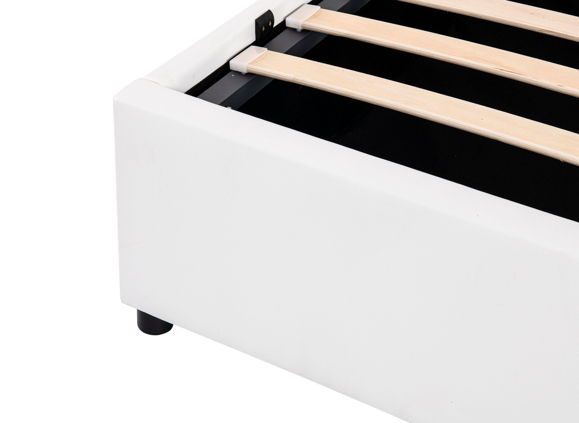 Lit sommier relevable avec coffre en simili cuir blanc 160x200 cm LIZBAN