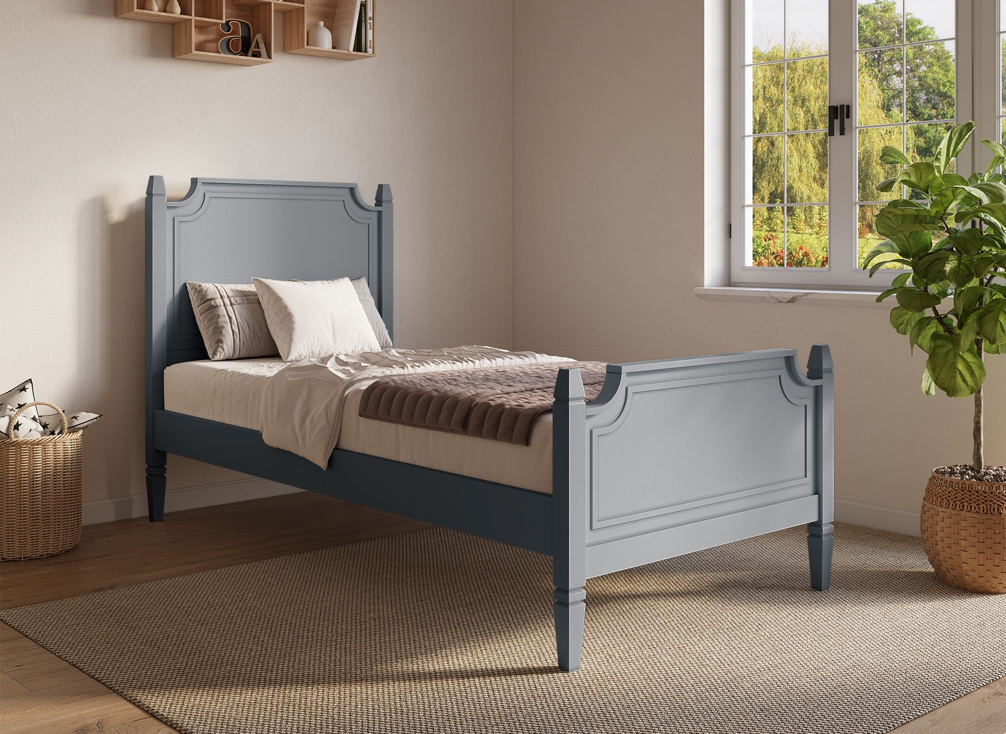 Lit 1 personne en bois gris PAULINE 90 x 190 cm