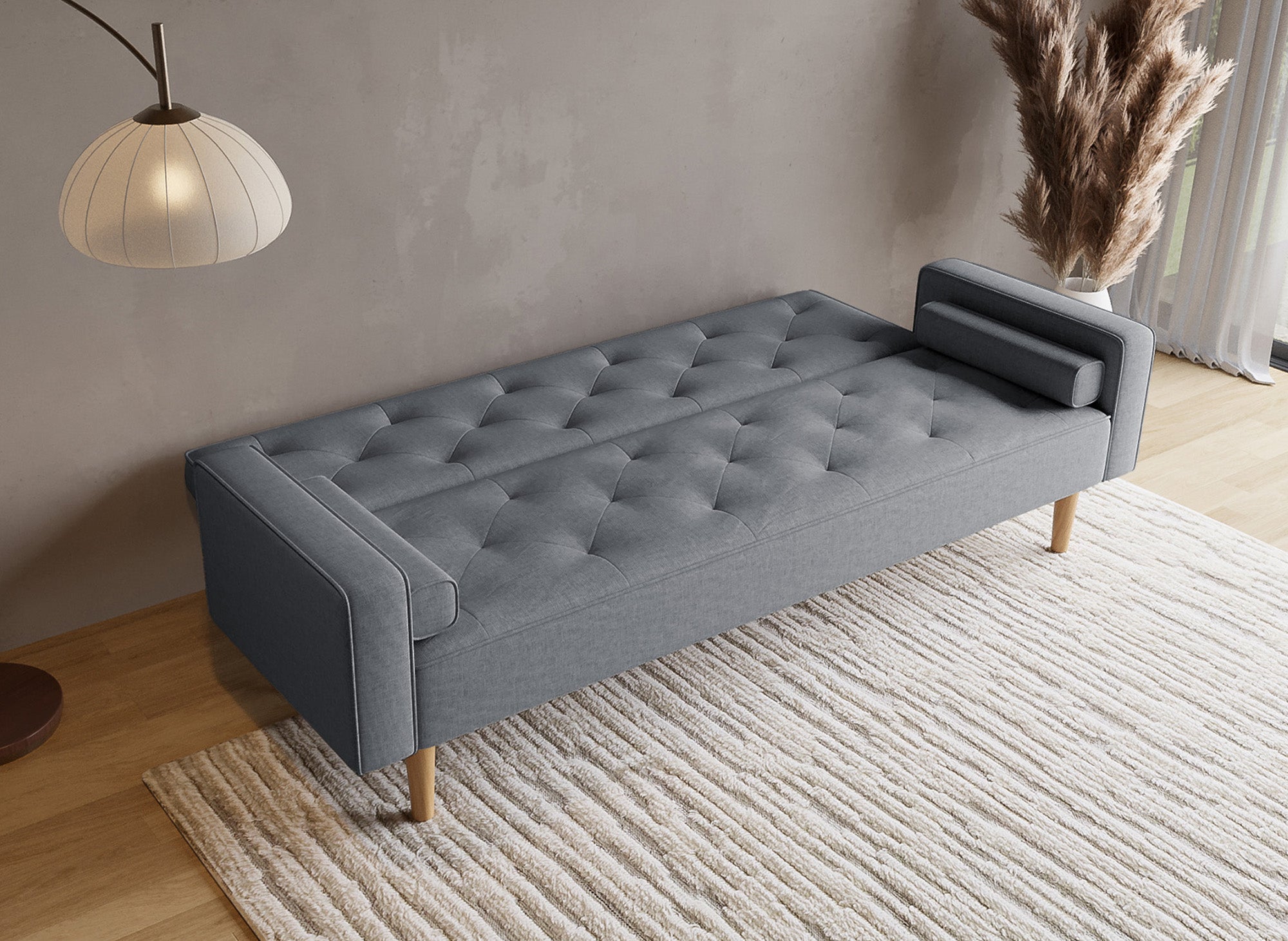 Divano clic clac in tessuto grigio scuro con gambe in legno JAKARTA