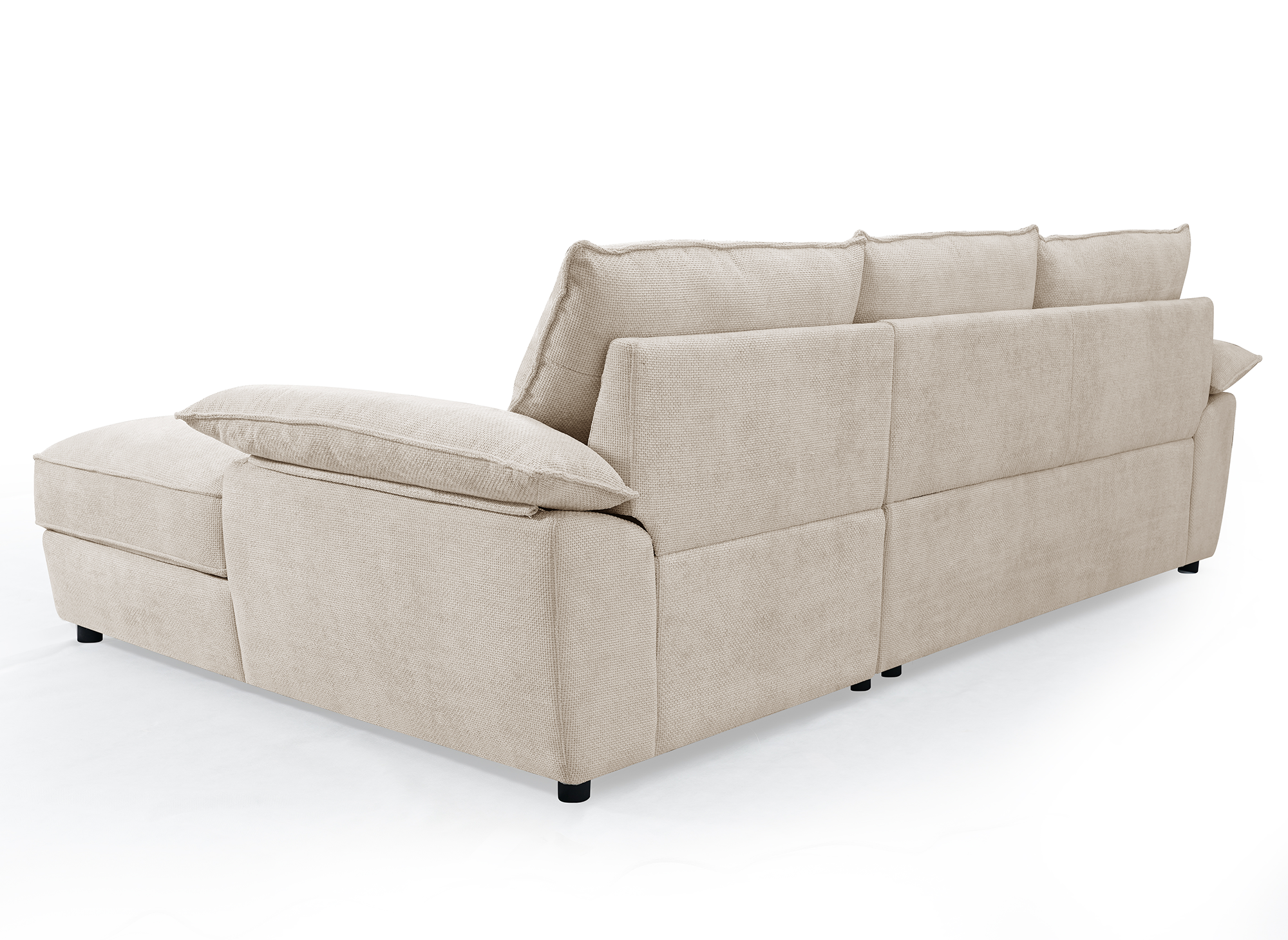 Divano angolare trasformabile con box contenitore in velluto screziato beige GABIN - Angolo retto