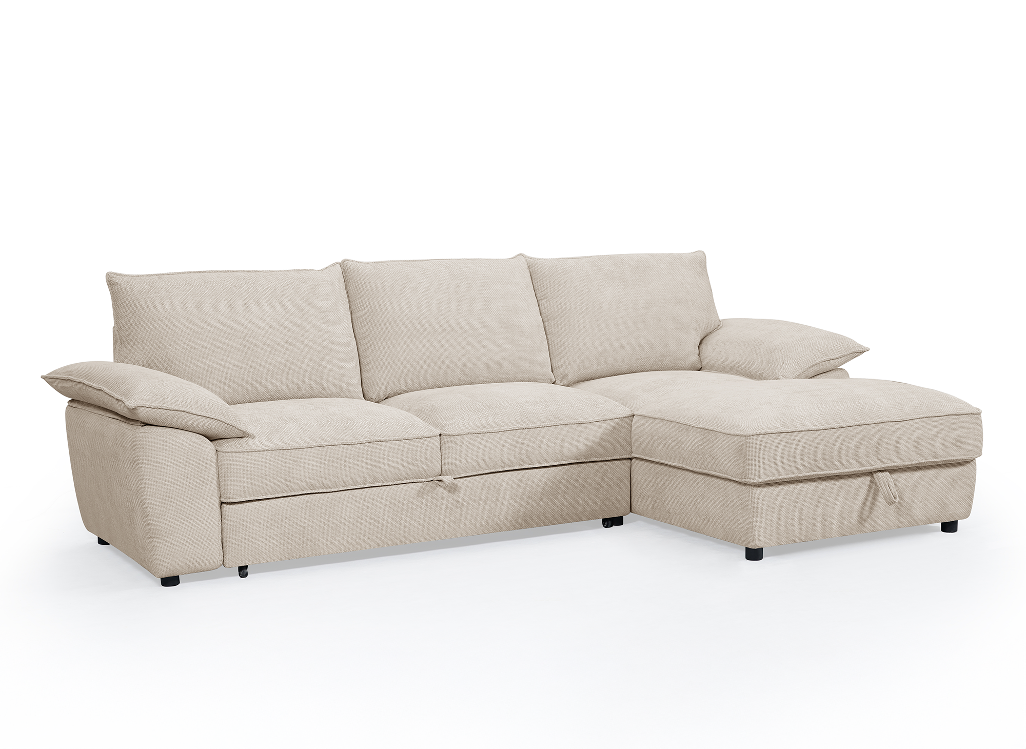 Divano angolare trasformabile con box contenitore in velluto screziato beige GABIN - Angolo retto