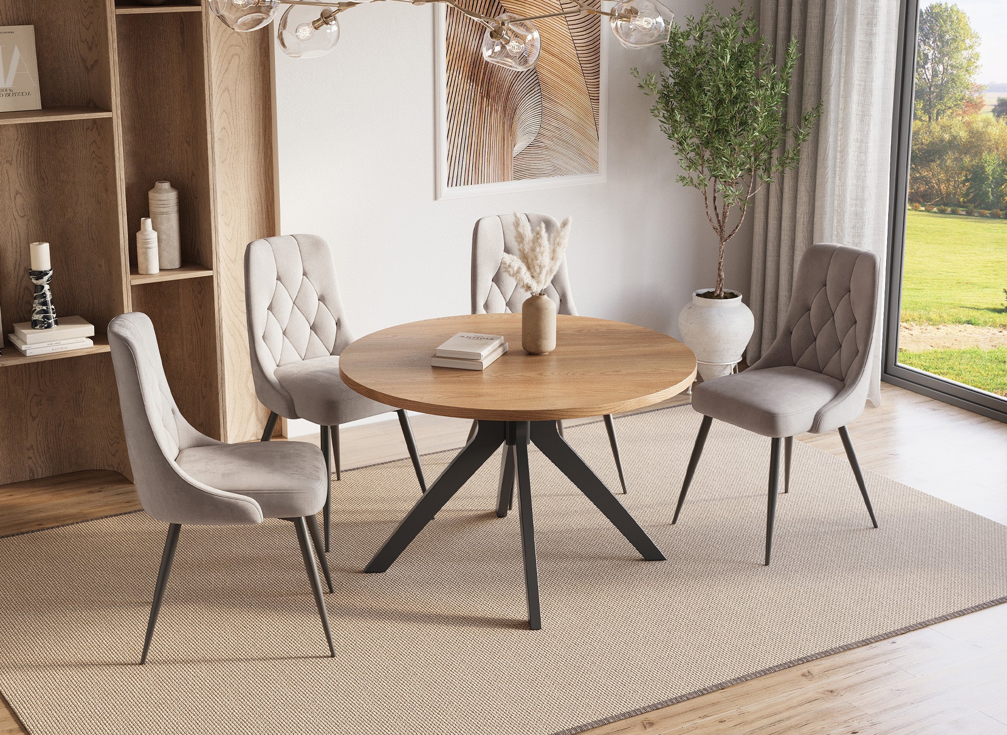 Table à manger ronde design couleur chêne NOVEA