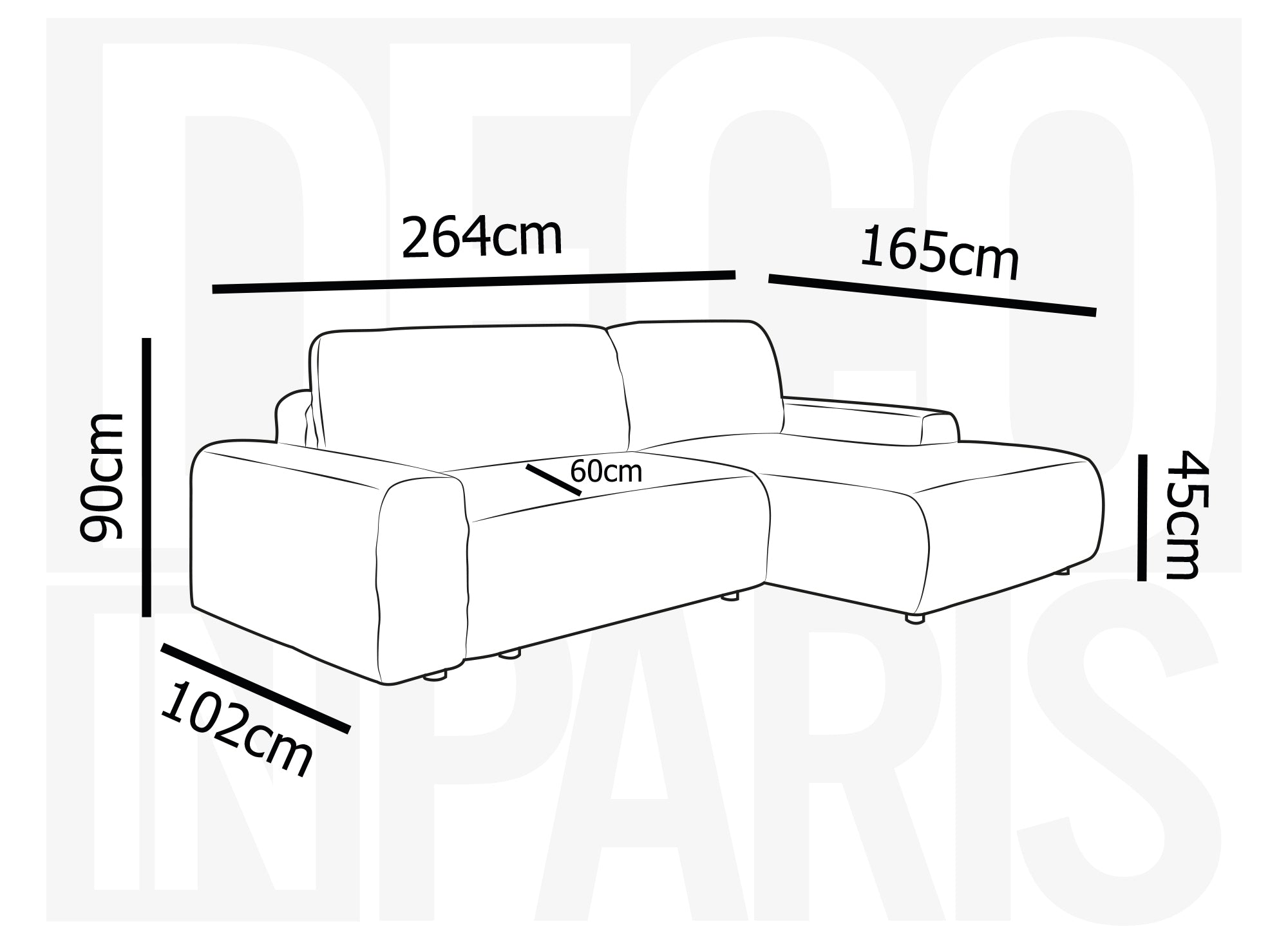 Canapé d'angle droit convertible avec coffre en velours côtelé épais gris clair BALI - Angle droit