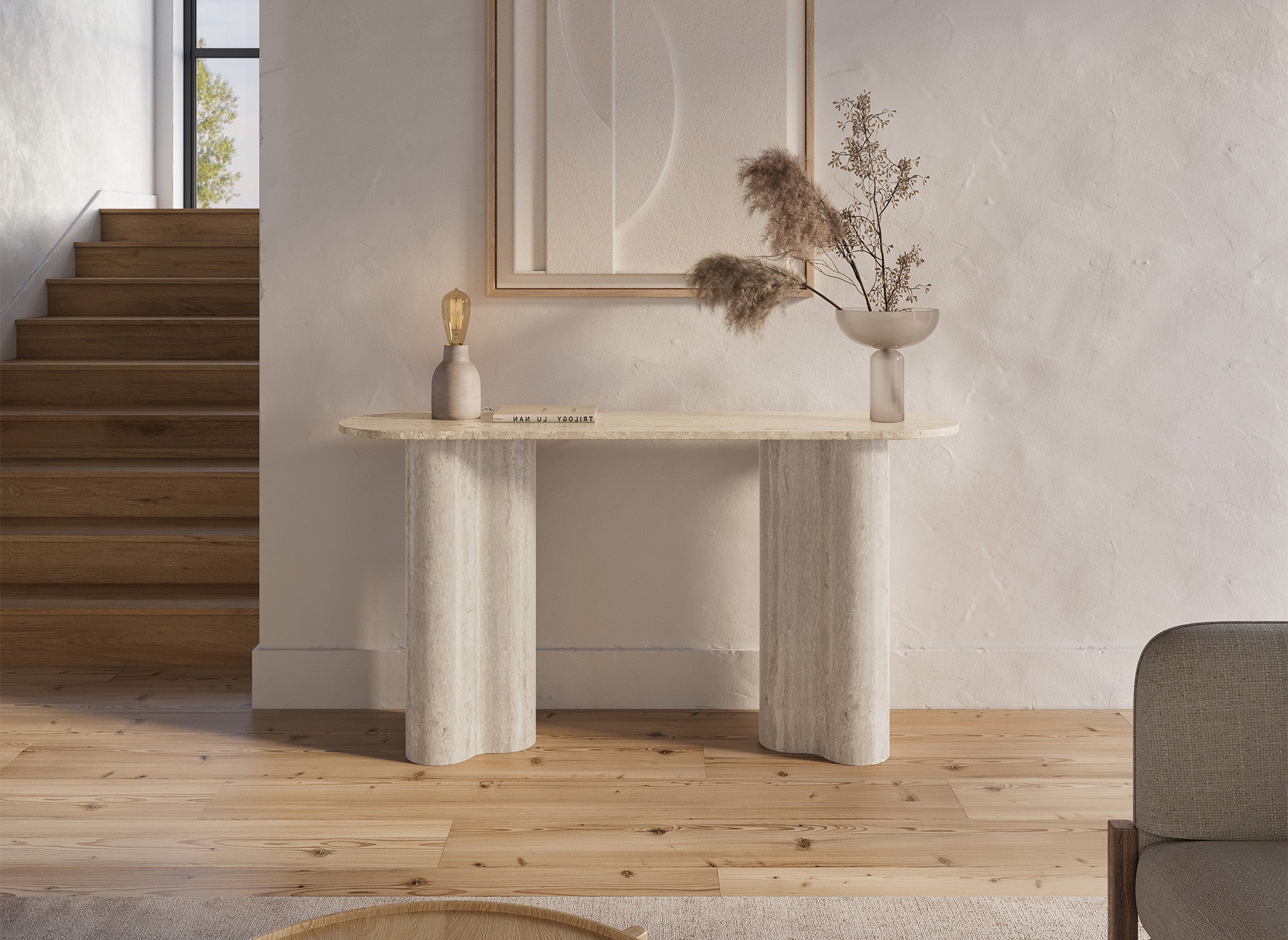 Console en marbre composite beige pieds forme organique VANINA