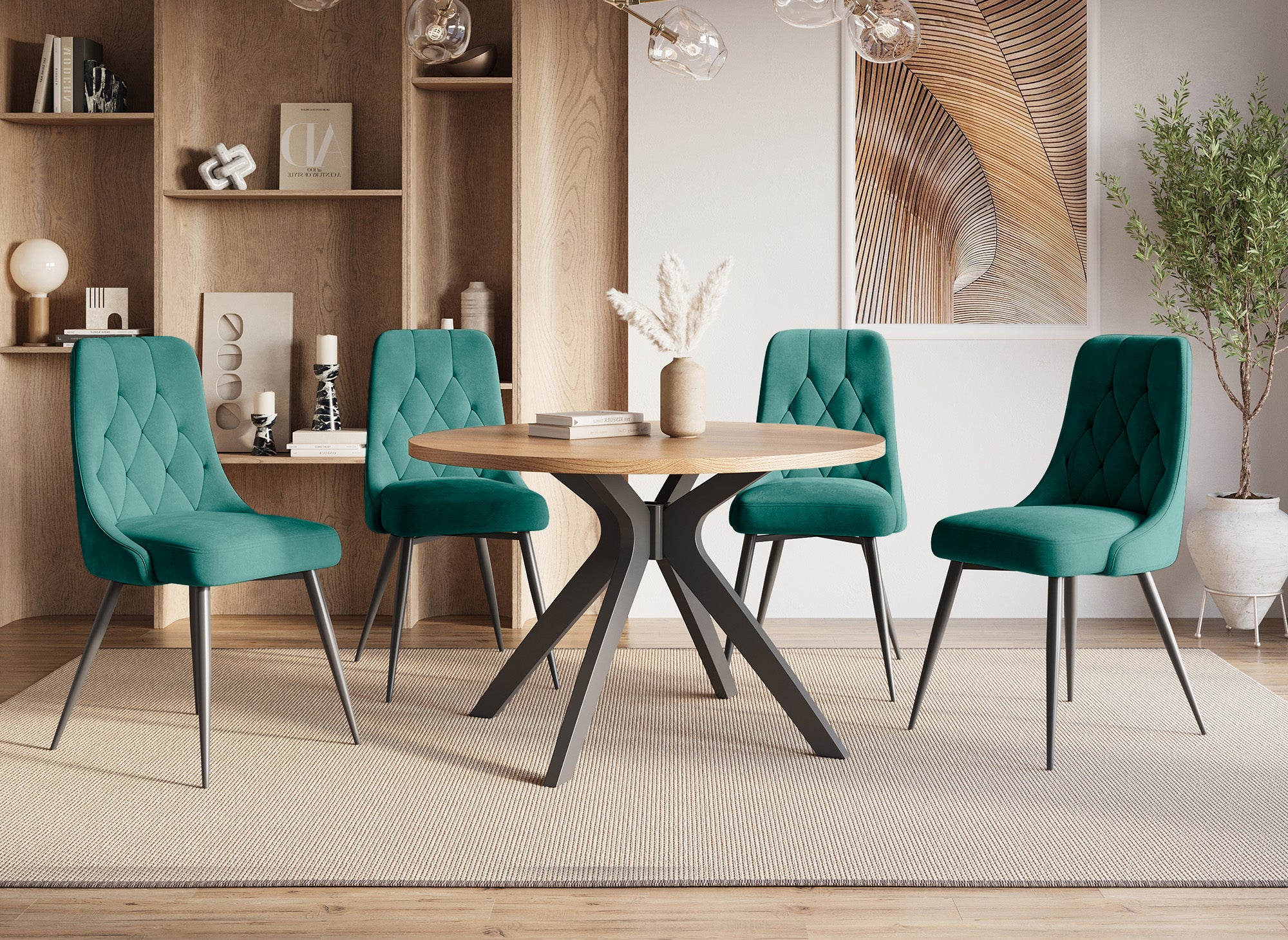 Lot de 4 chaises design en velours vert OLVEA