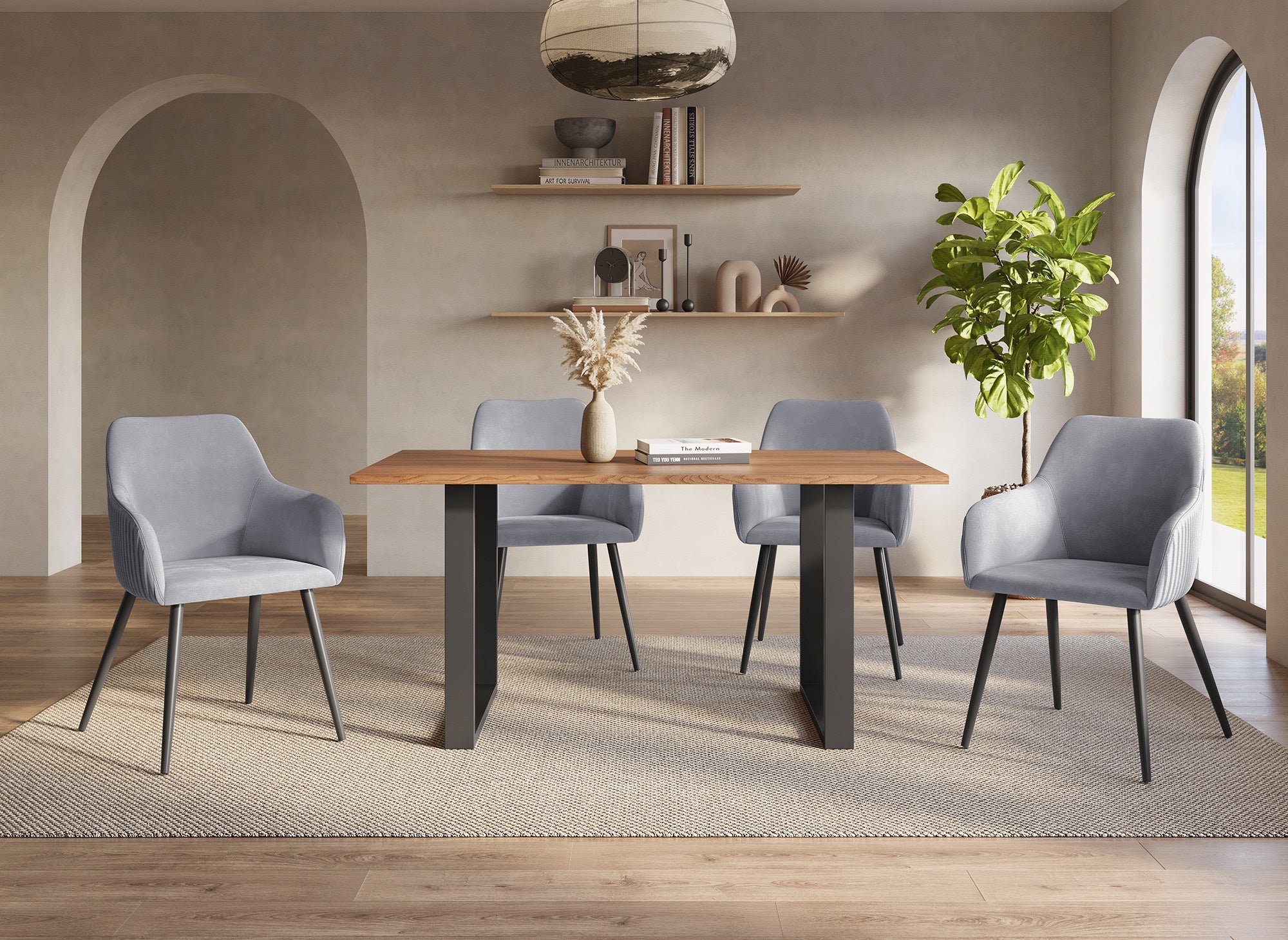 Lot de 2 chaises en velours gris pieds en métal noir DEVOR