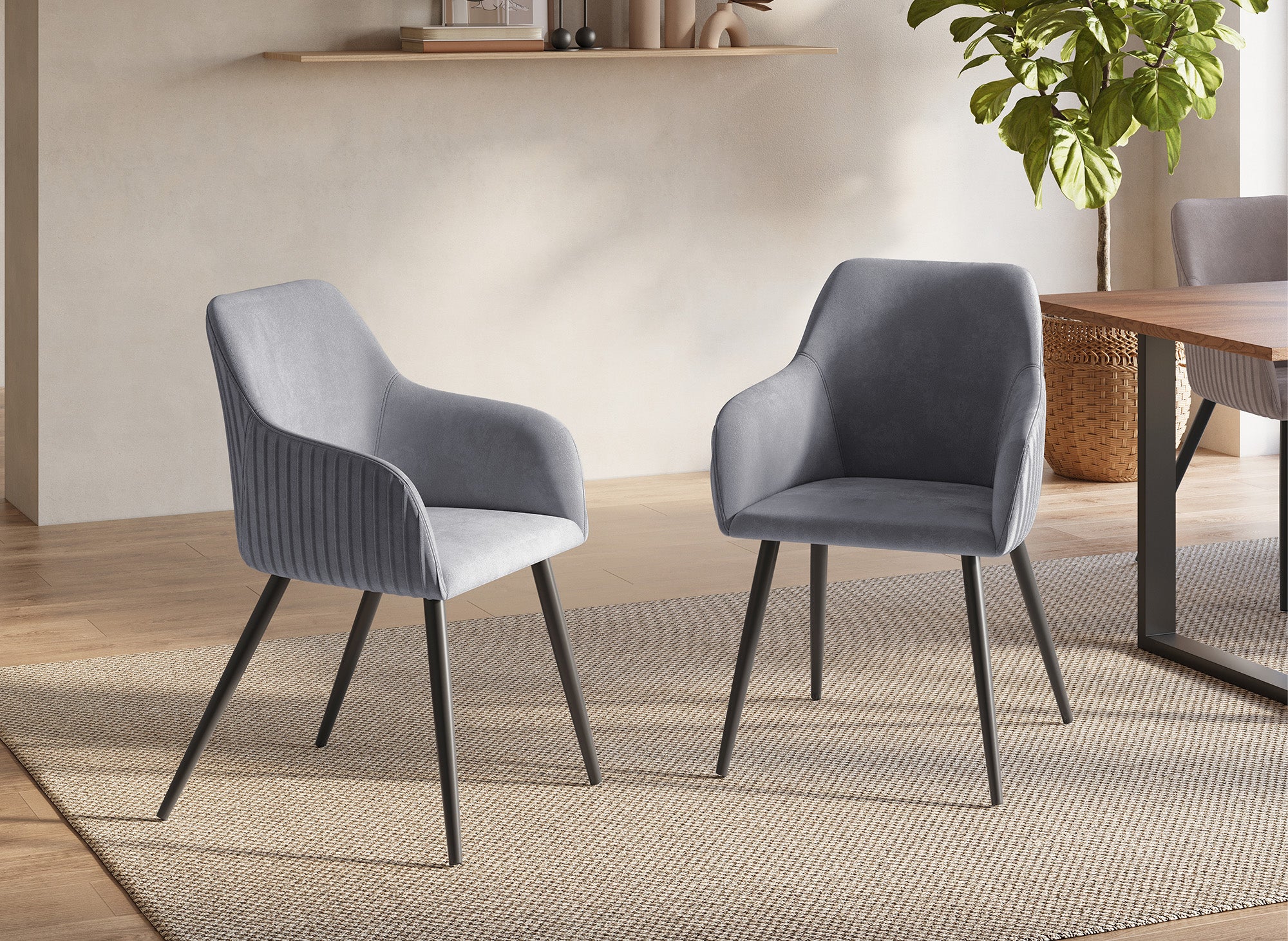 Lot de 2 chaises en velours gris pieds en métal noir DEVOR