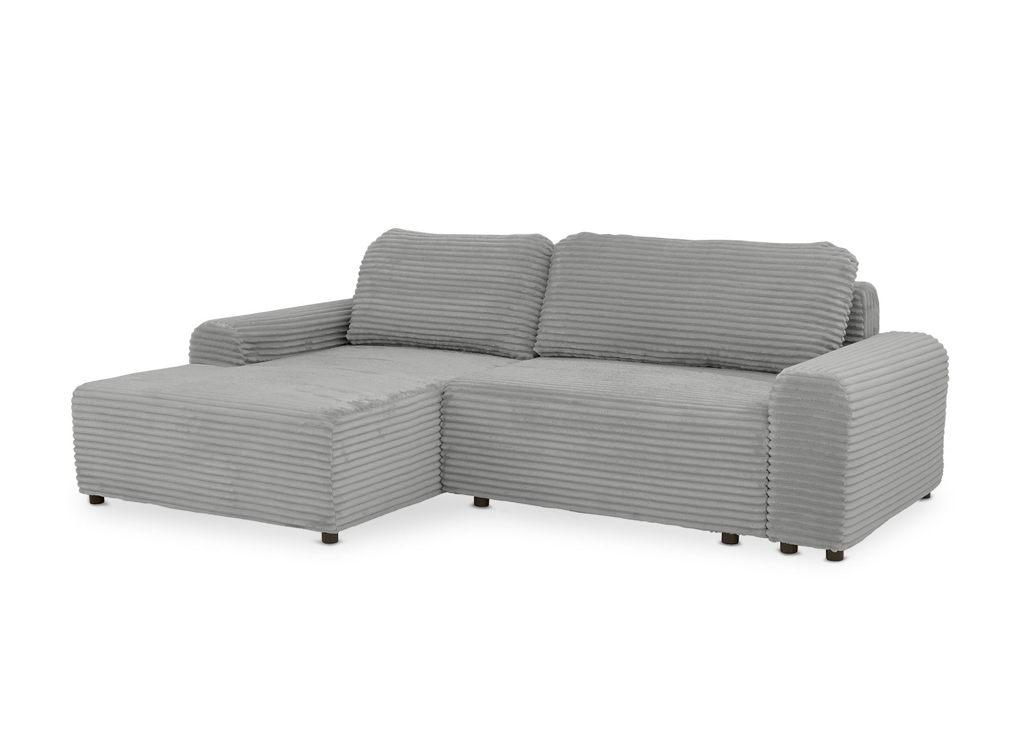 Canapé d'angle gauche convertible avec coffre en velours côtelé épais gris clair BALI - Angle gauche