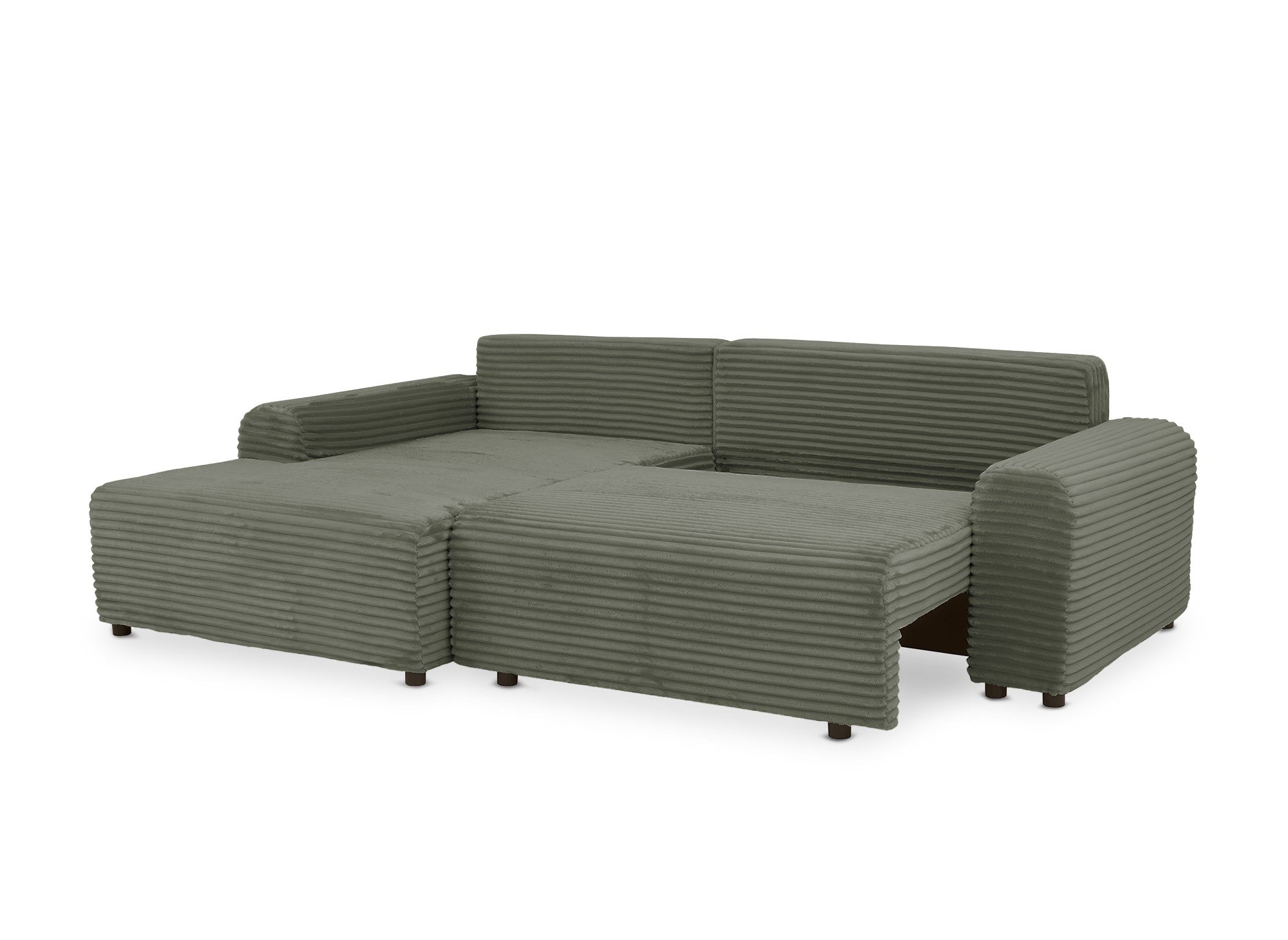 Canapé d'angle gauche convertible avec coffre en velours côtelé épais vert kaki BALI - Angle gauche