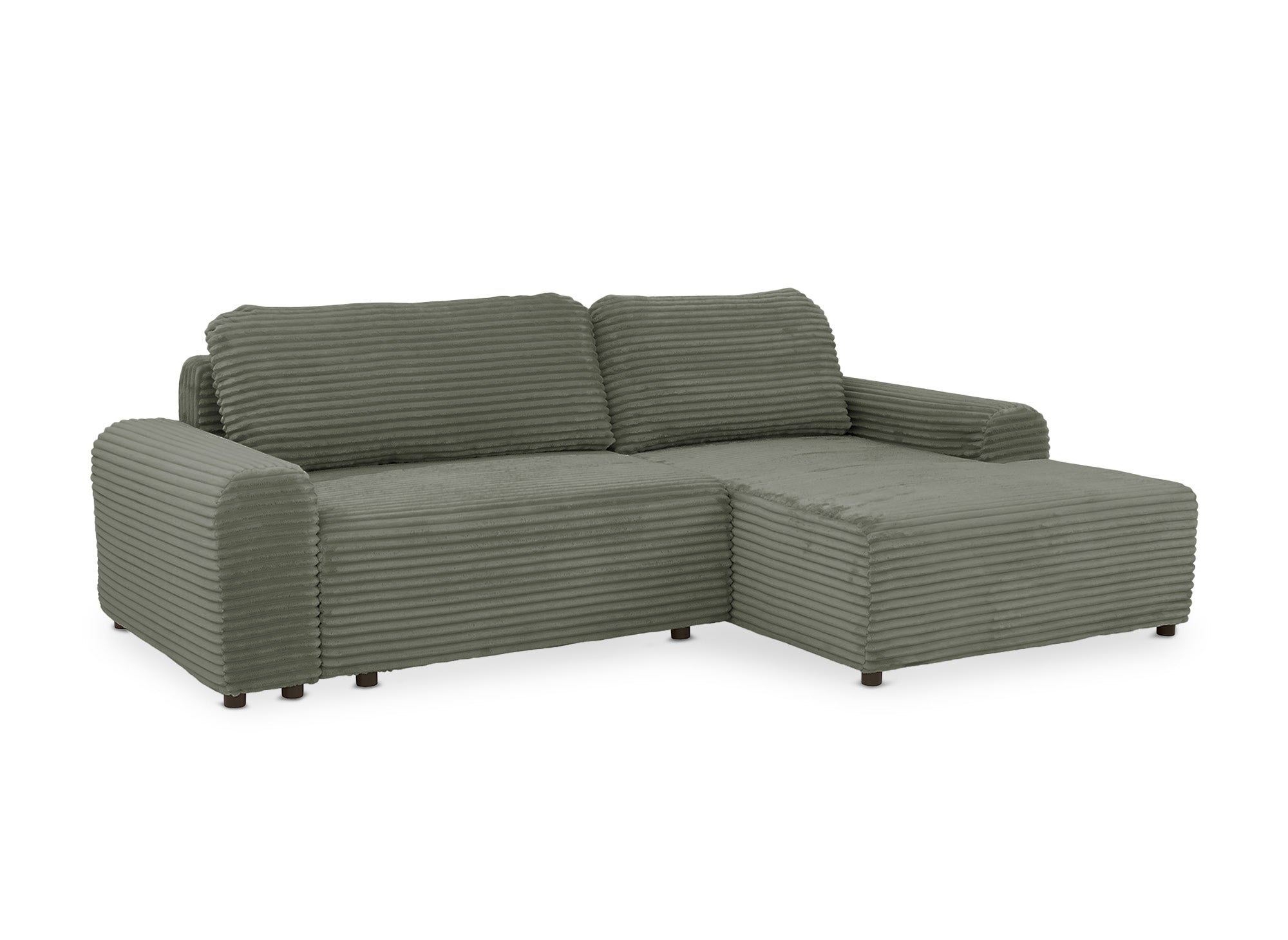 Canapé d'angle droit convertible avec coffre en velours côtelé épais vert kaki BALI - Angle droit