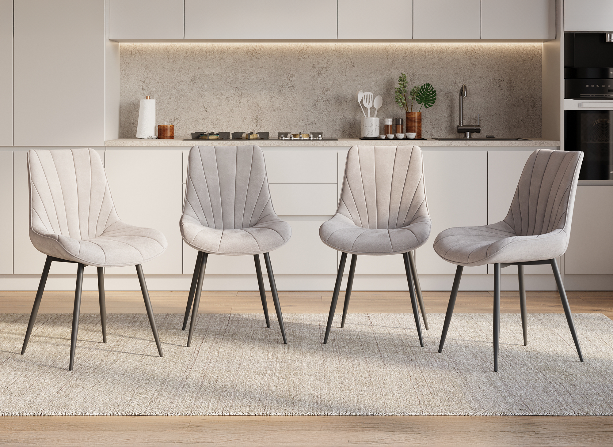 Lot de 4 chaises design en velours beige ELOVA