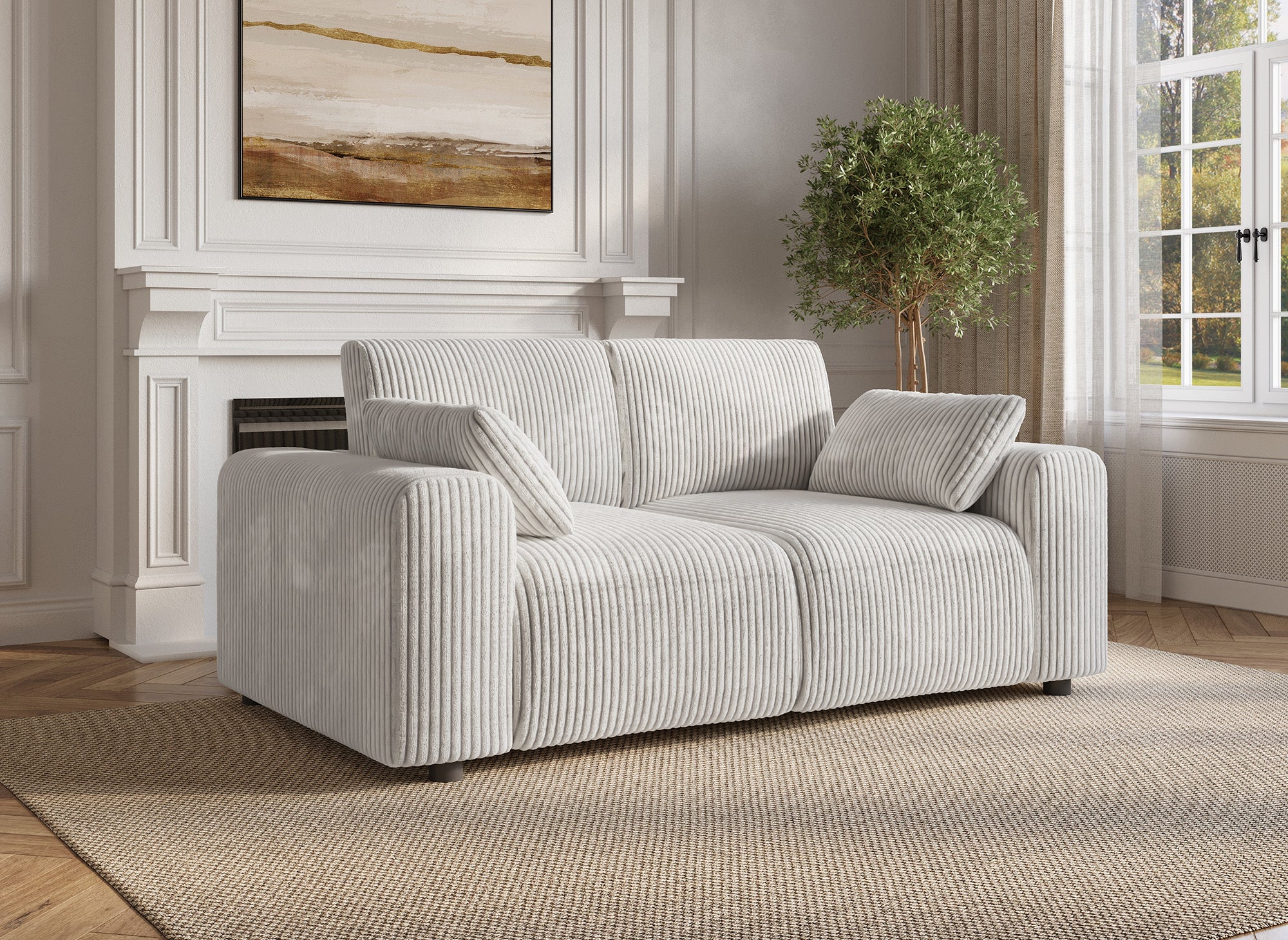 Canapé 2 places en velours côtelé épais beige INAM