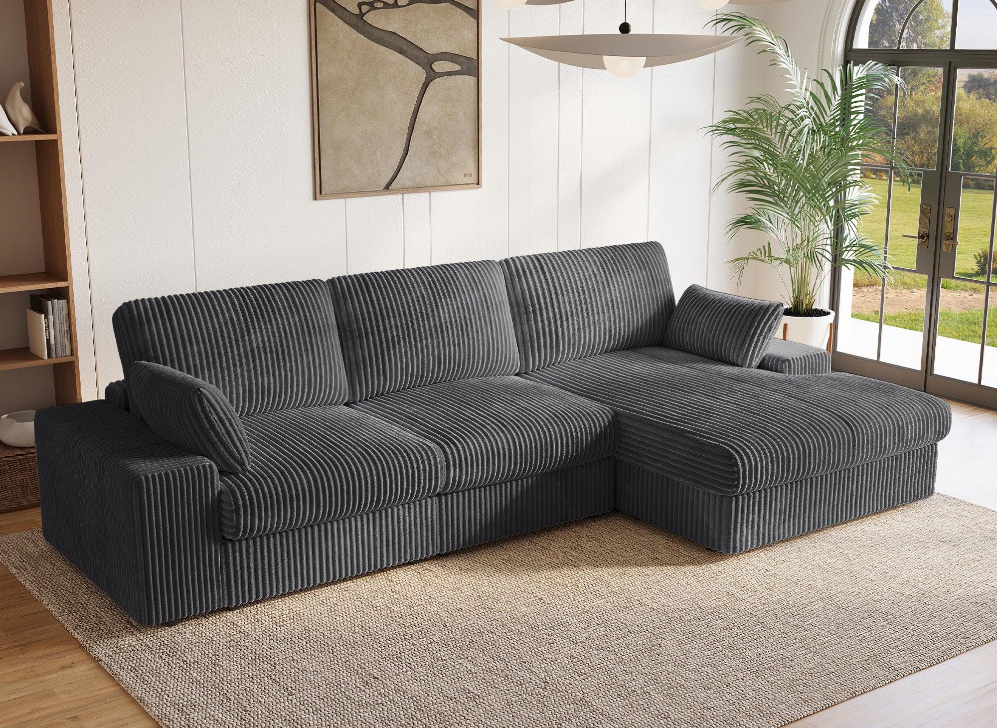 Canapé d'angle réversible en gros côtelé doux gris SIRINA