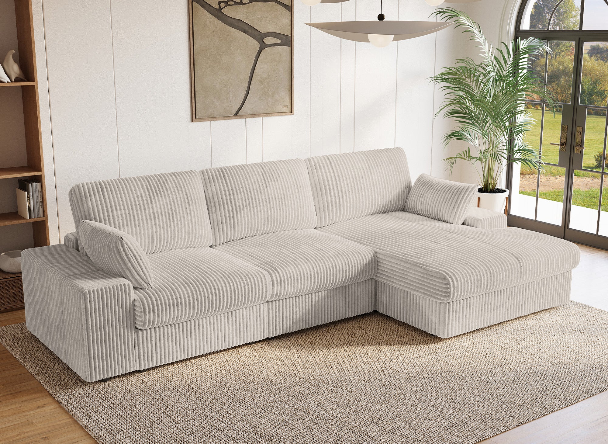 Canapé d'angle réversible en gros côtelé doux beige SIRINA