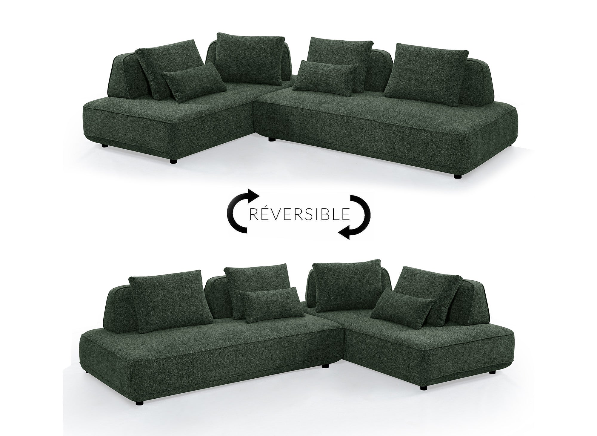 Canapé d'angle réversible en tissu bouclette vert kaki ISAORA