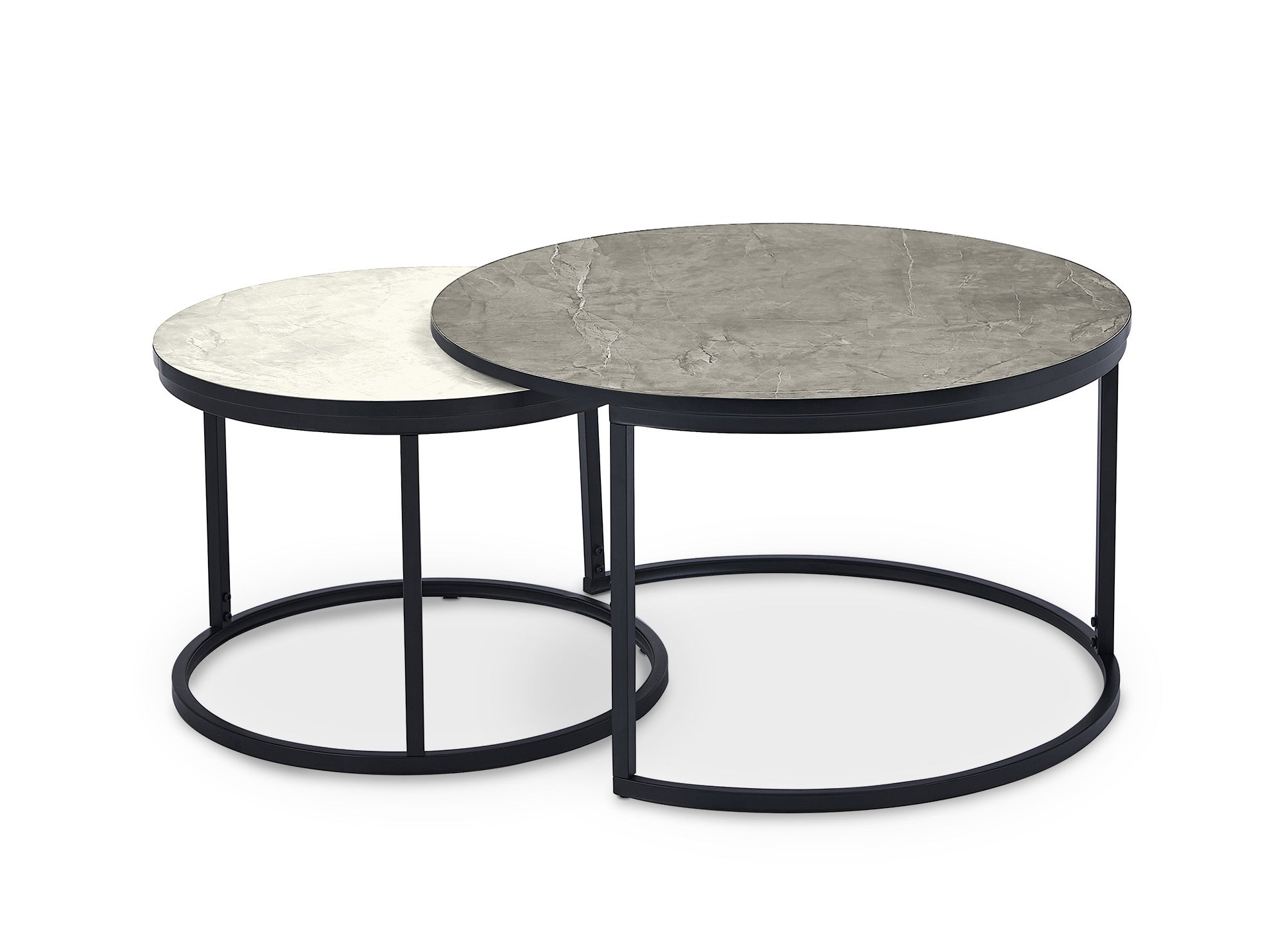 Set di 2 tavolini rotondi impilabili con effetto marmo DORINE
