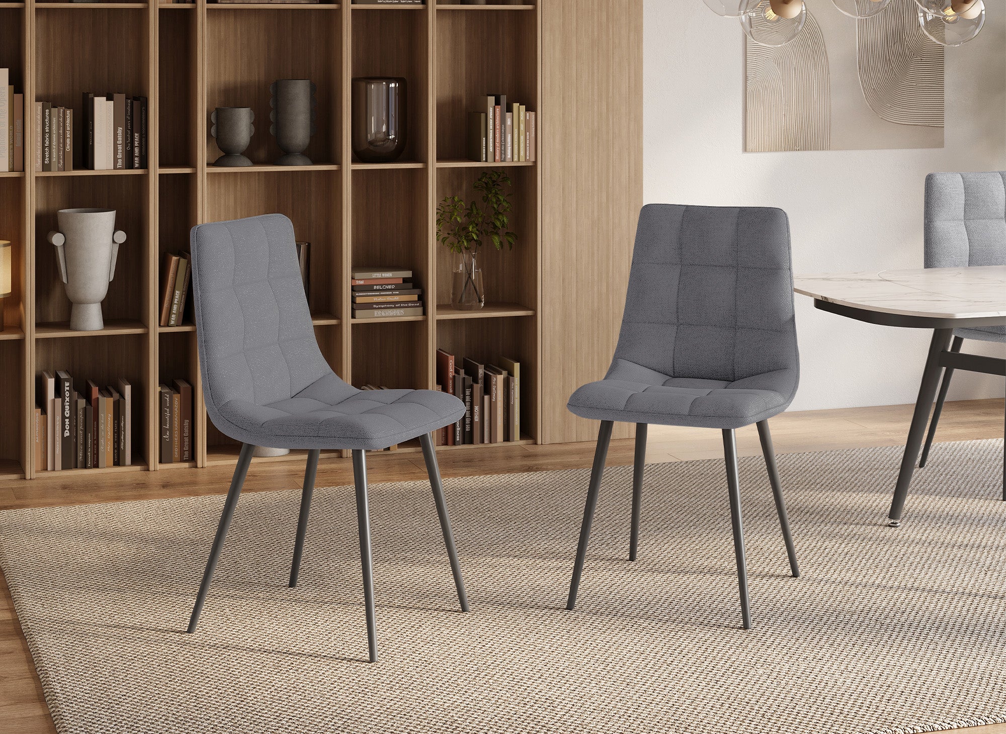 Lot de 4 chaises en tissu gris capitonné JEREMI