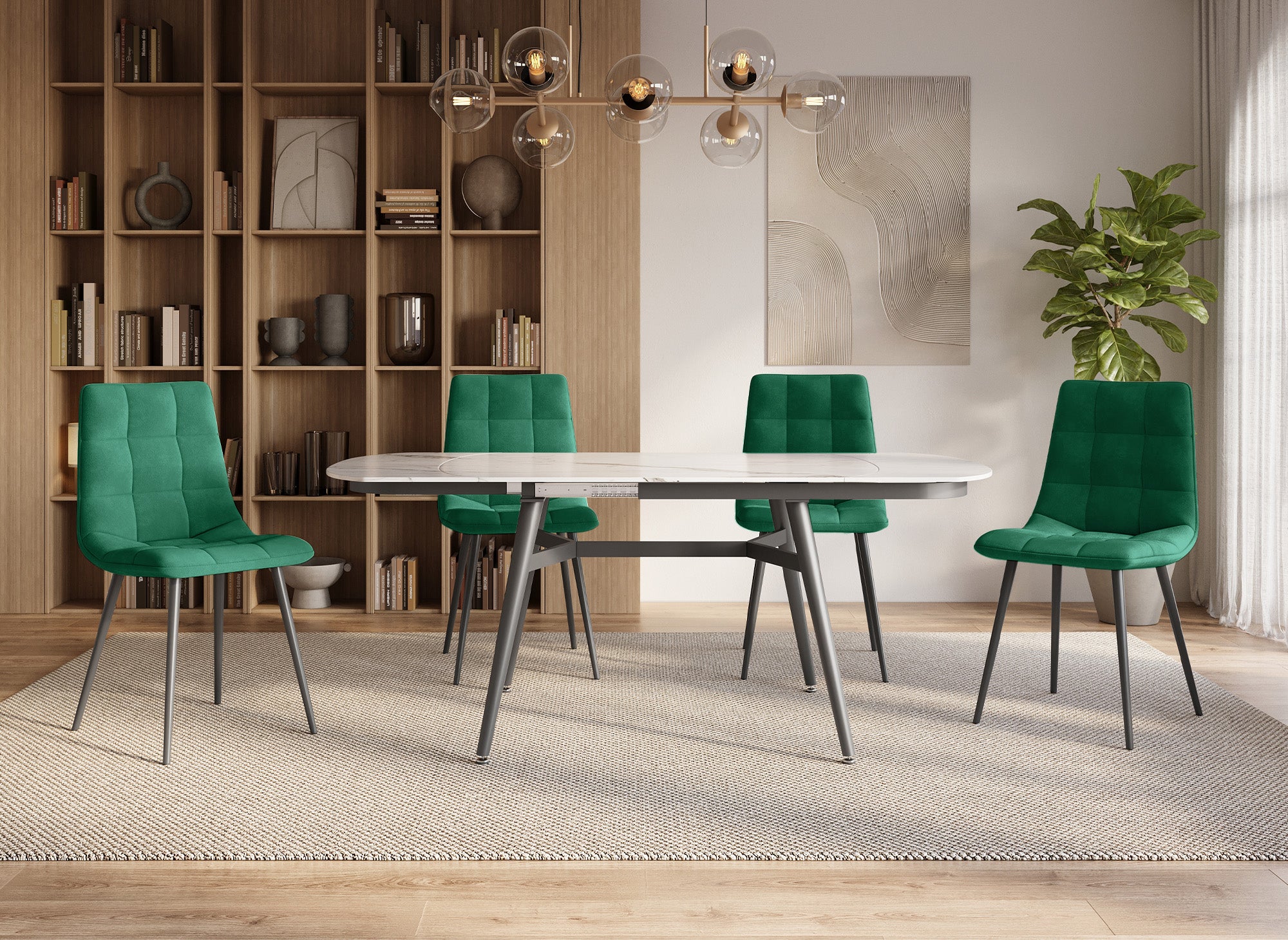 Lot de 4 chaises en velours vert capitonné JEREMI