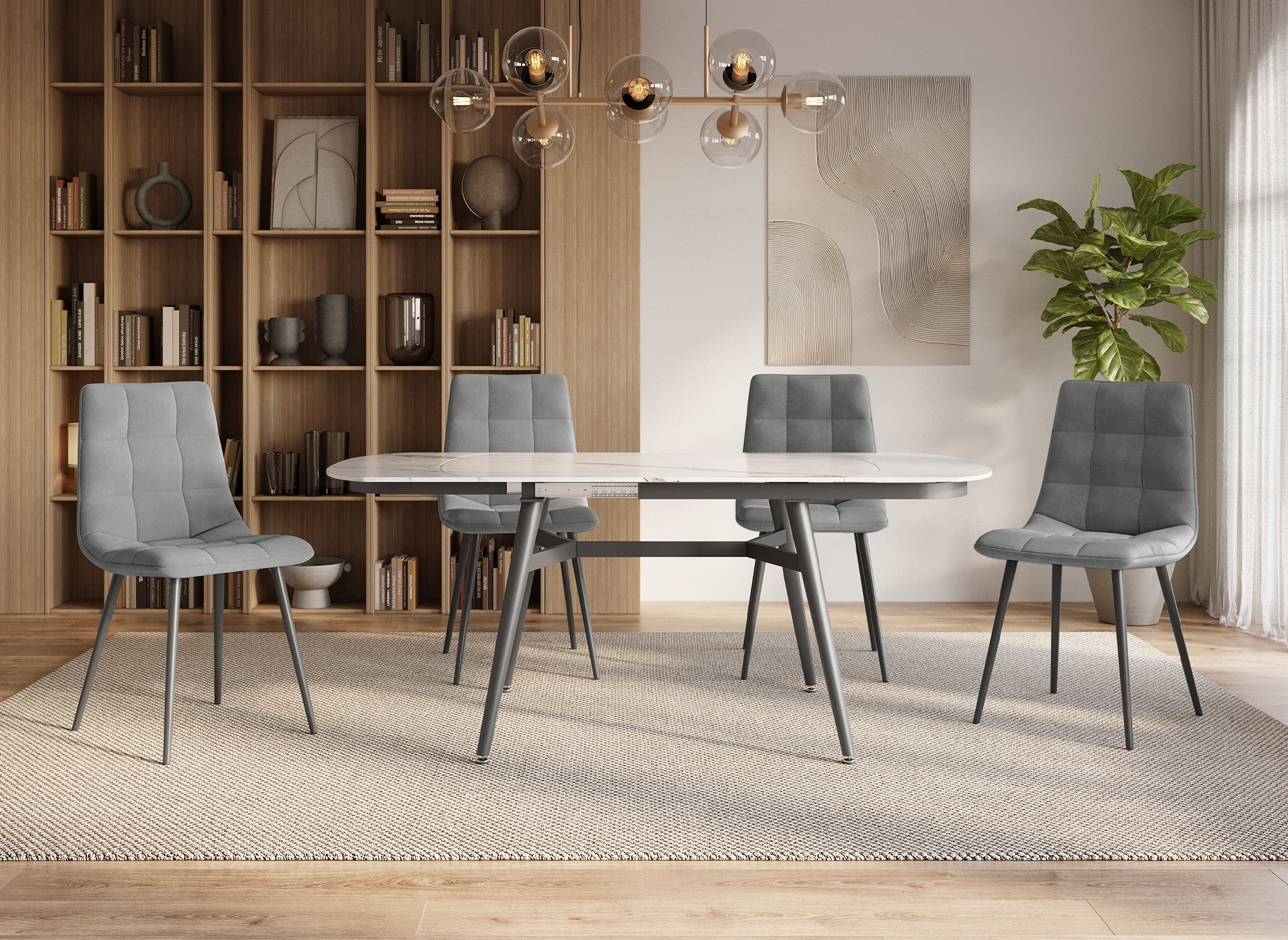 Lot de 4 chaises en velours gris capitonné JEREMI